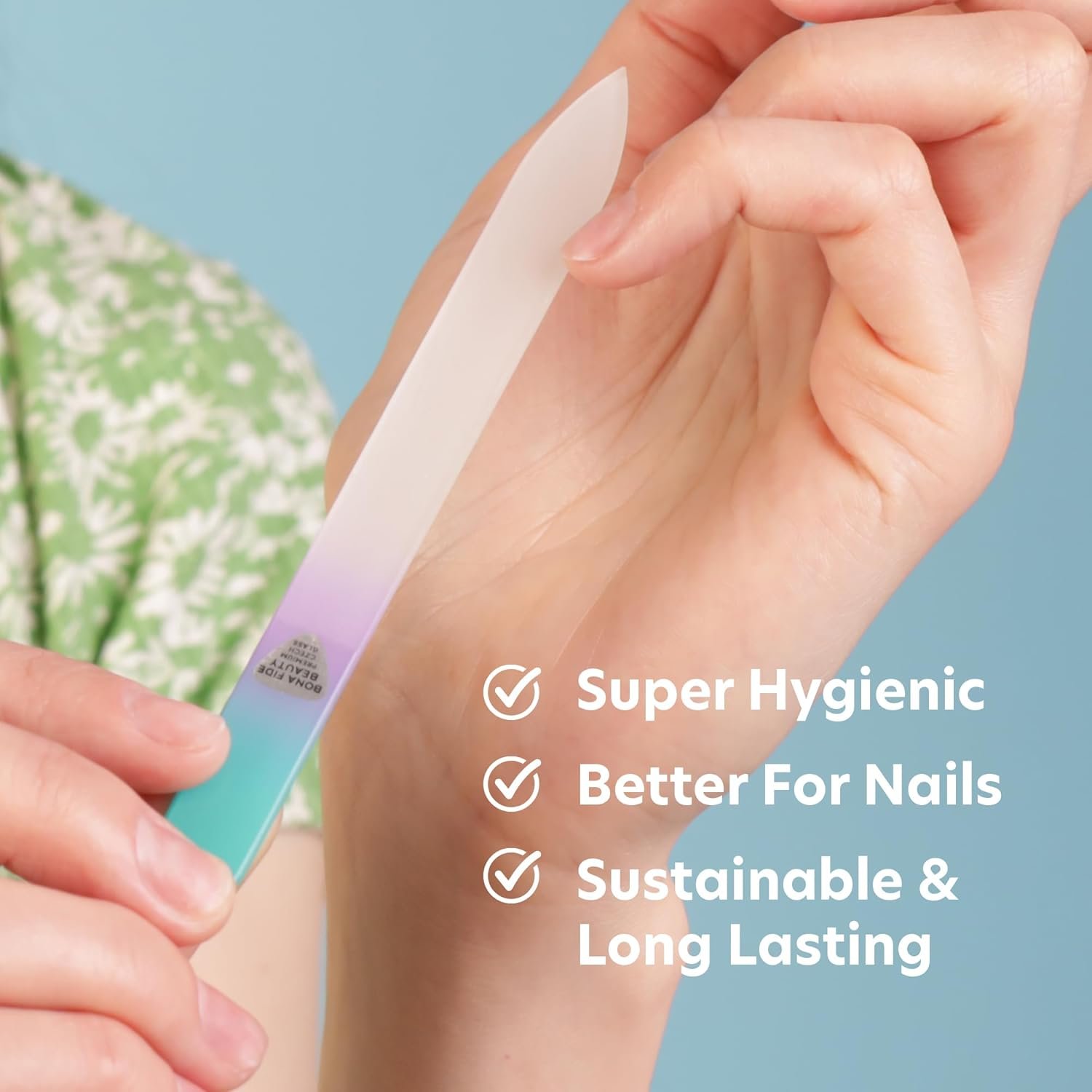 Bona Fide Beauty Czech Glass Nail File with Case, Pastel Green Violet Premium Crystal Nail File for Natural Nails - Image 4