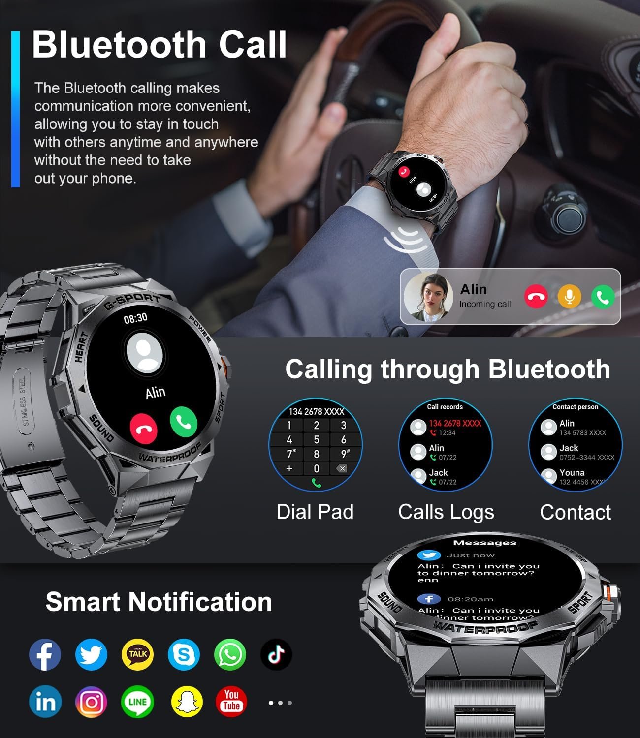 LIGE Military Smart Watch for Men(Dial&Answers),1.43" Always on Display Smartwatch for Android iOS with 400mAH,120+ Sports Modes,Heart Rate/Blood Pressure Tracker,Multifunction Smart Watch Space Grey - Image 4