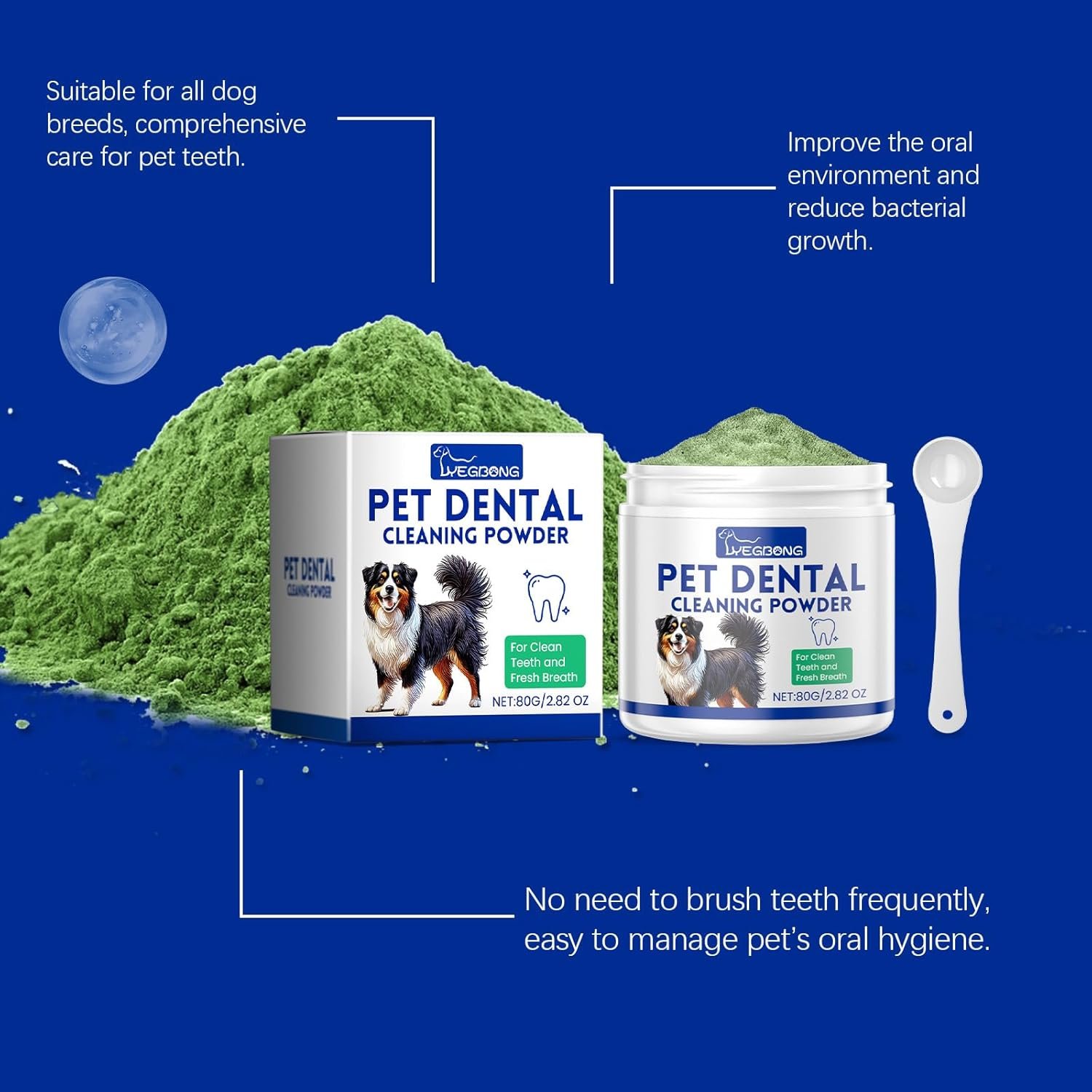 Dog Dental Powder,Dog Teeth Cleaning Powder,Dog Dental Cat Dental Care,Cat and Dog Teeth Cleaning,Canine Plaque Remover Helps Reduce Bad Breath,Improve Pet's Oral Cavity and Freshen Breath(80g) - Image 8