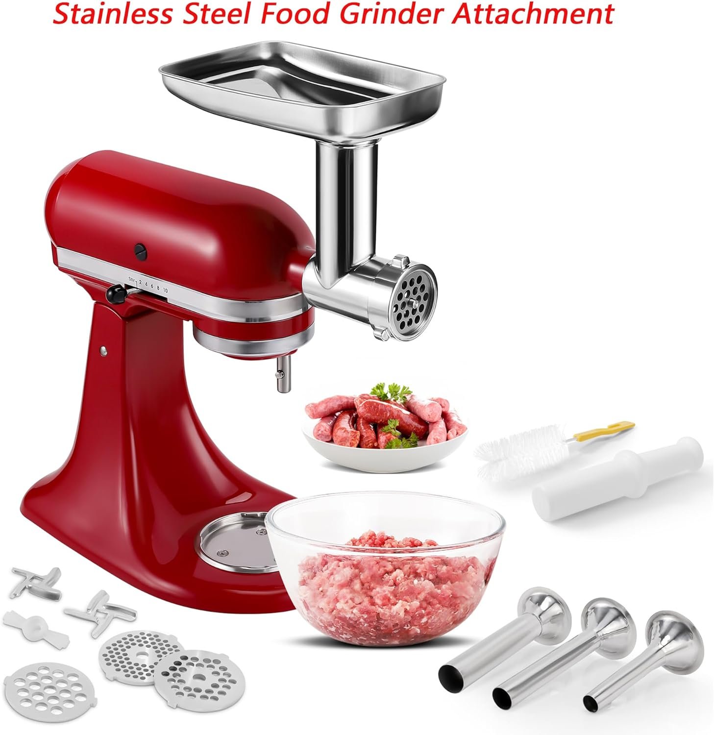 Food Grinder Attachment for KitchenAid Mixers,Stainless Steel Dishwasher Safe Meat Mincer Accessories Set Included 3 Sausage Stuffer Tubes - Image 8