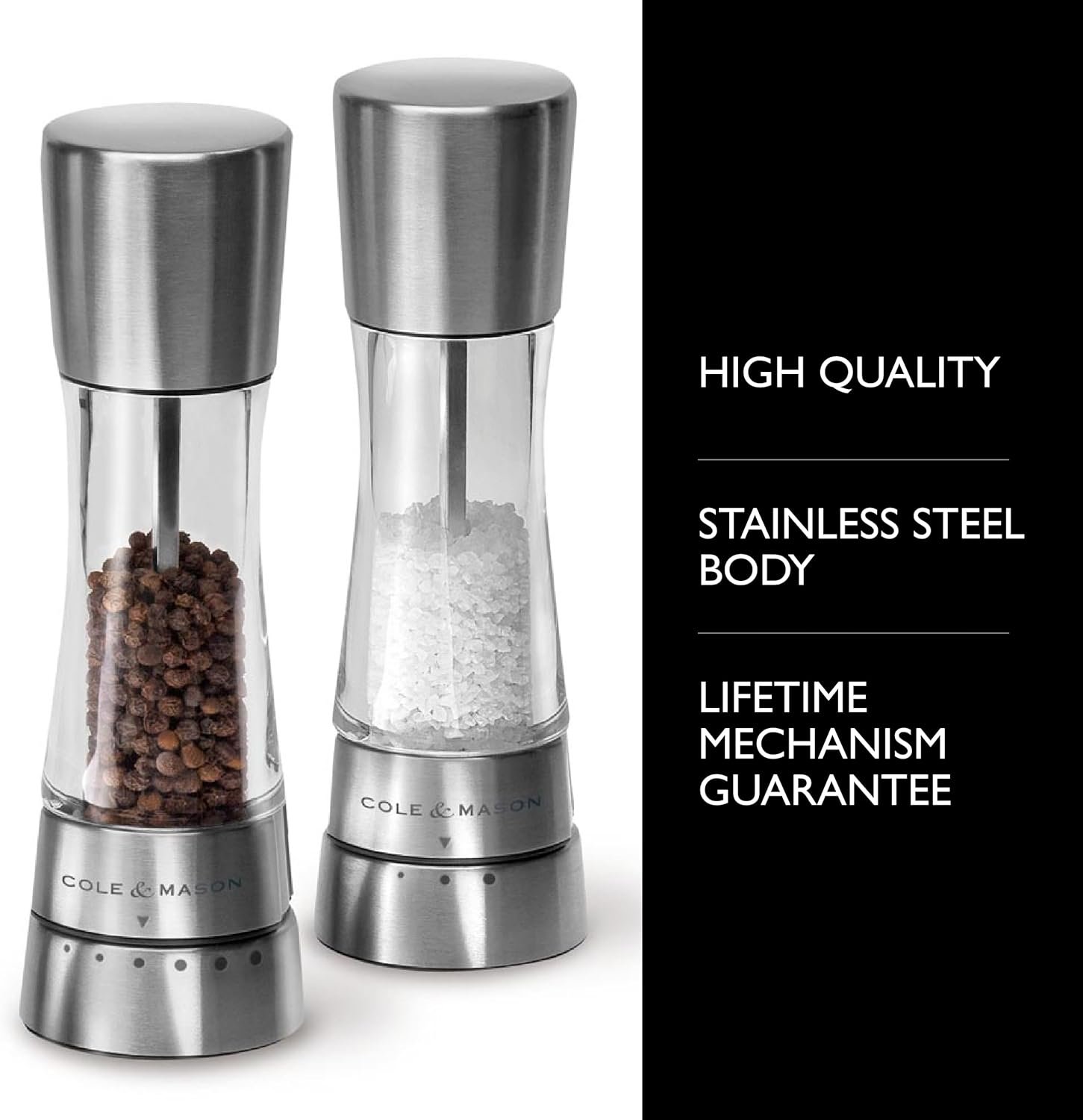 COLE & MASON Derwent Salt and Pepper Grinder Set - Stainless Steel Mills Include Gift Box, Gourmet Precision Mechanisms and Premium Sea Salt and Peppercorns - Image 3