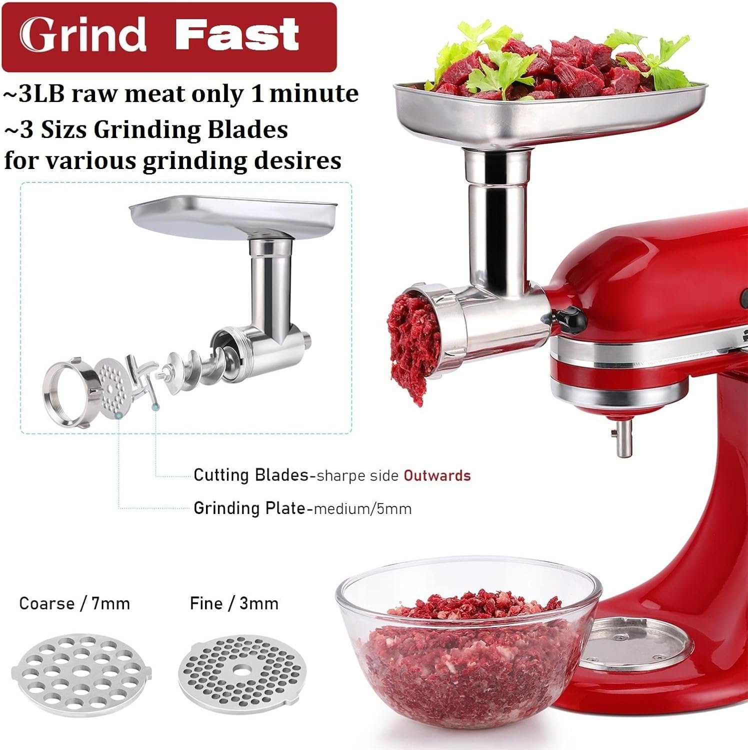 Stainless Steel Food Grinder Attachment for KitchenAid Mixers, Dishwasher Safe, Strong Meat Processor Accessories Included 3 Sausage Stuffer Tubes - Image 4
