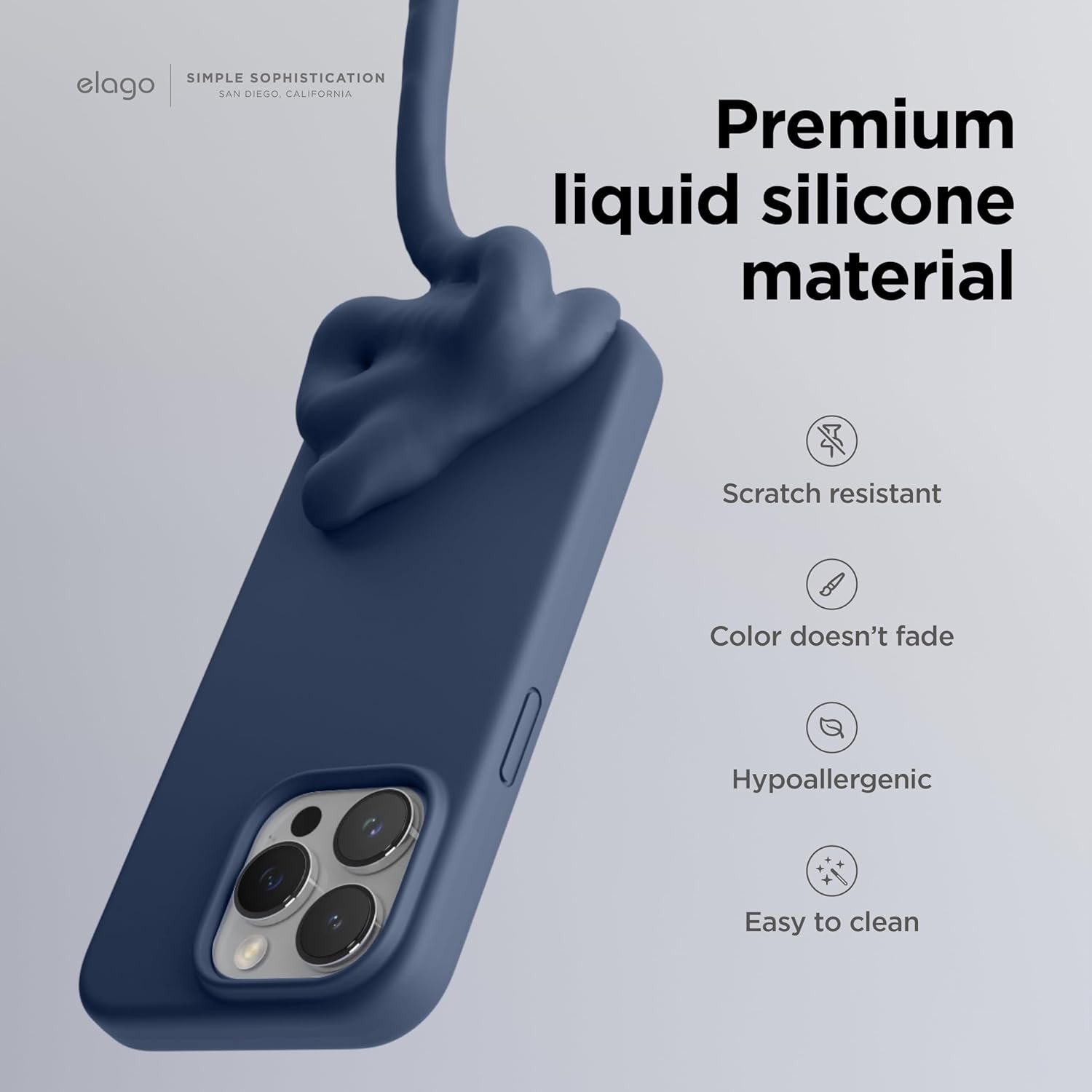 elago Compatible with iPhone 15 Pro Case, Liquid Silicone Case, Full Body Protective Cover, Shockproof, Slim Phone Case, Anti-Scratch Soft Microfiber Lining, 6.1 inch (Jean Indigo) - Image 4