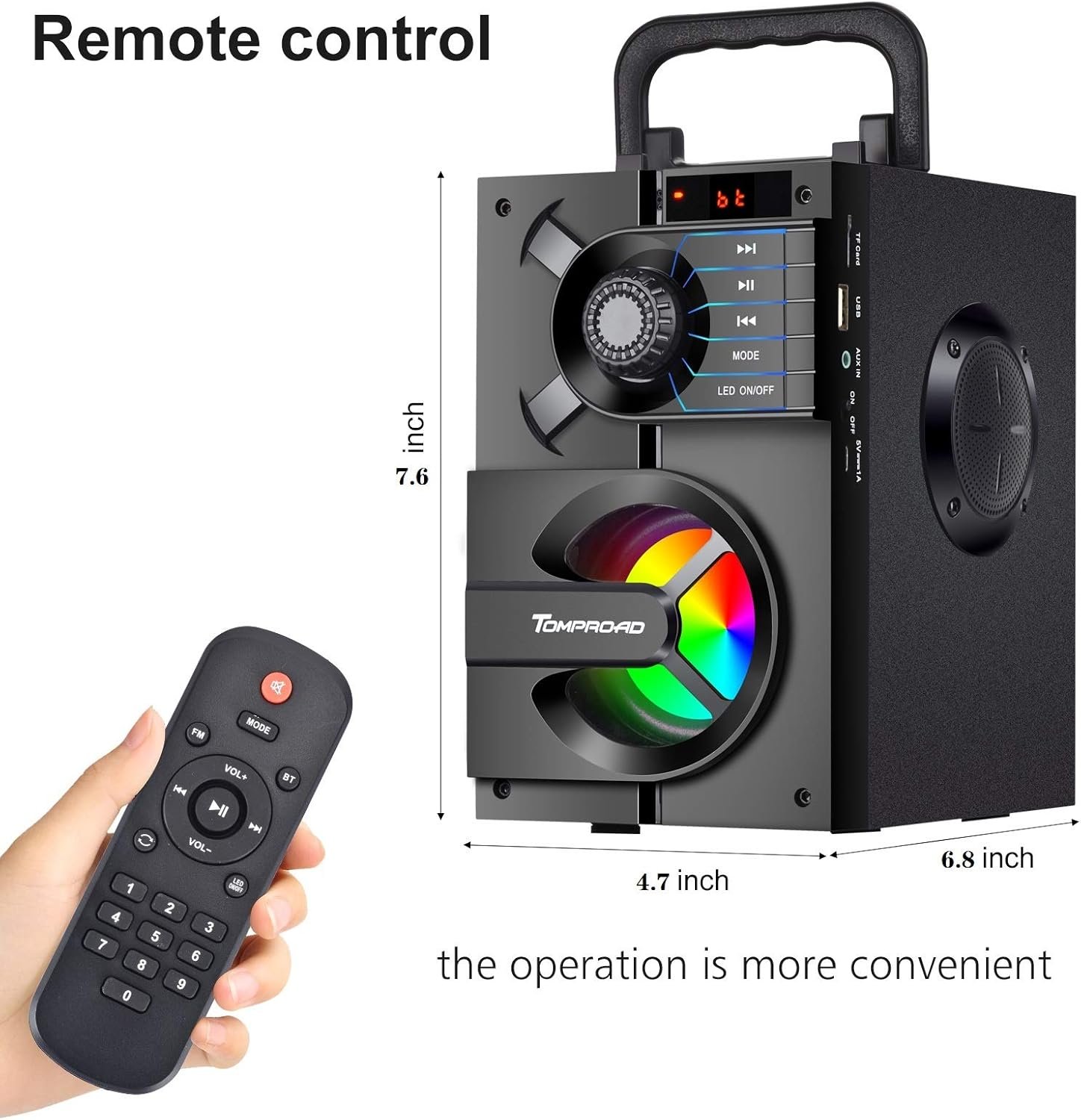 Bluetooth Speaker, Portable Bluetooth Speakers with Subwoofer Wireless Stereo Sound Rich Bass Outdoor Party Speakers Support Remote Control FM Radio LED Lights - Image 6