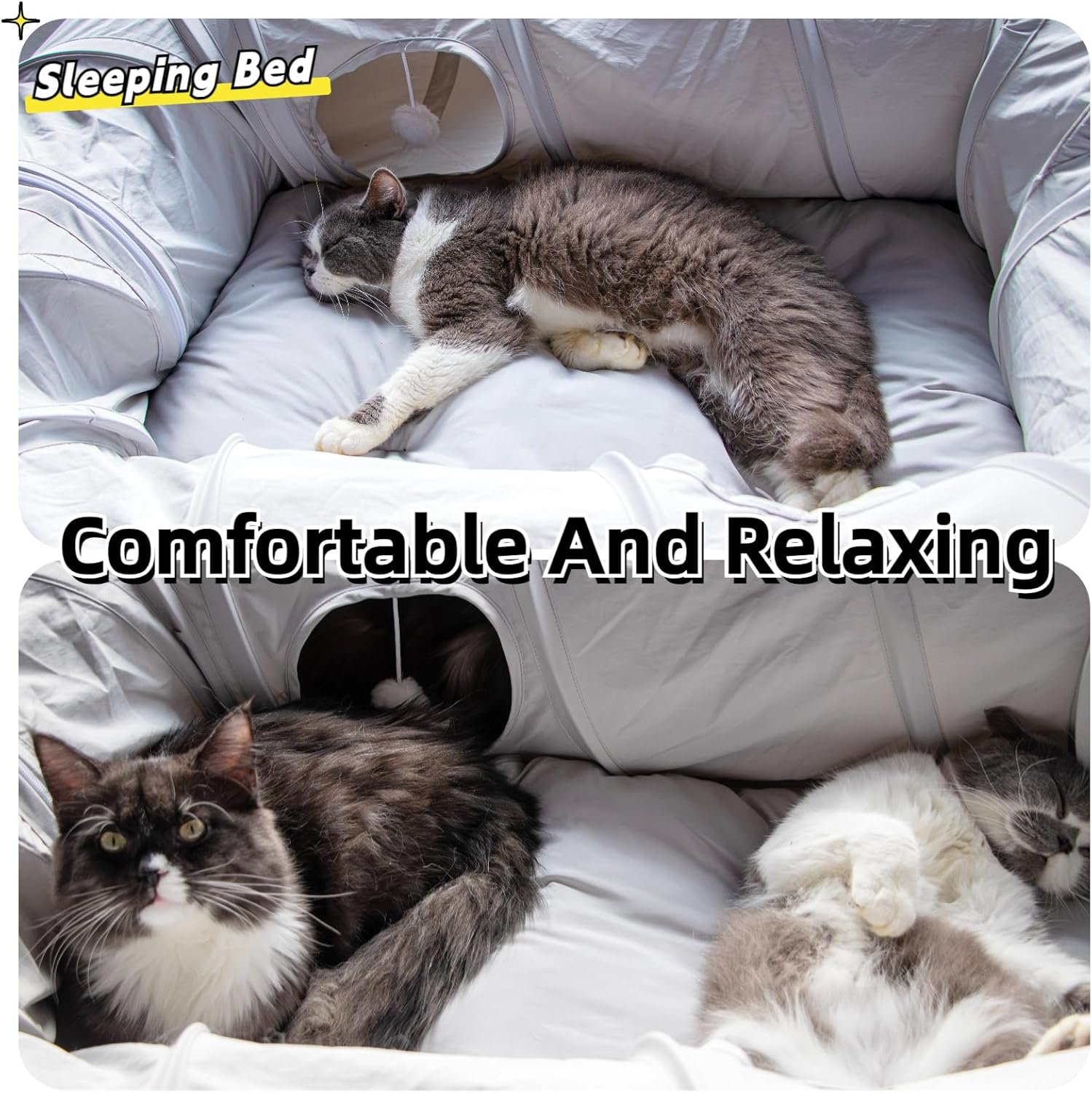 XxingSheep 4 Ways Shuttled XL Cat Tunnel Bed for Indoor Cats Peekaboo Cat Cave Donut with Cool Mat - Image 4