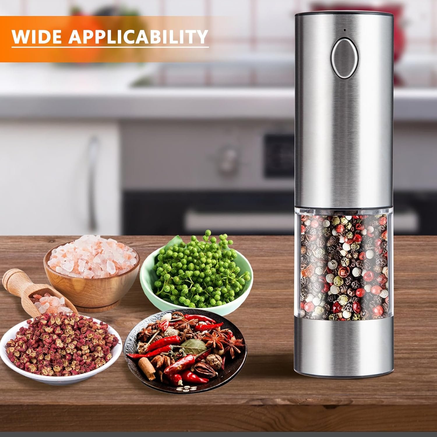 Electric Salt and Pepper Grinder Set(2 Pack), SDMXSE Rechargeable Stainless Steel Automatic Mills with Adjustable Coarseness, LED Light, Refillable Electric Salt Shakers for Kitchen, Silver - Image 6