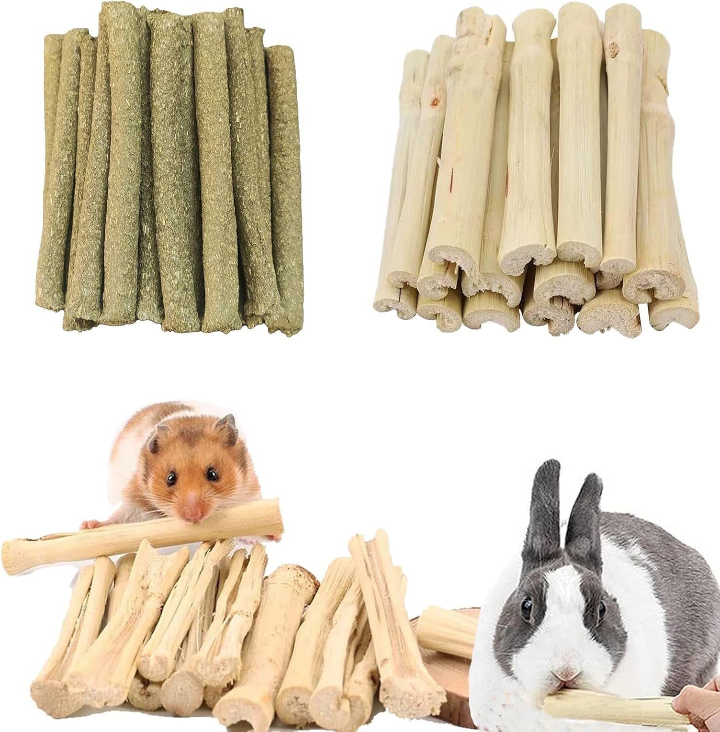Guinea Pig Chew Toys for Teeth, Natural Timothy Hay Sticks Sweet Bamboo Sticks,Hamster Cage Accessories for Chinchilla Bunny Gerbil Rat Degu,Rabbit Treats Toys Supplies,10 oz - Image 2