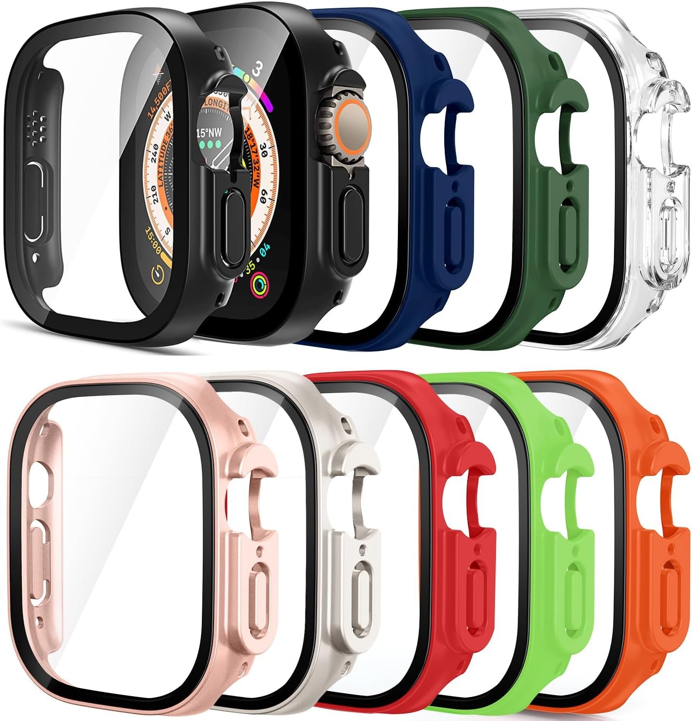 Pocoukate [9 Pack Case Compatible with 49mm Apple Watch Ultra & Ultra 2 with Tempered Glass Screen Protector Full Scratch-Resistant Protective Cover Bumper for Apple Watch 49 mm - Image 2
