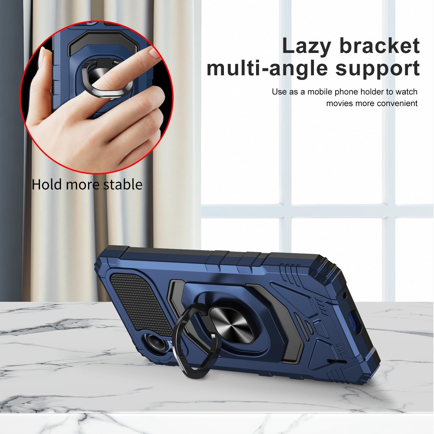 Compatible for Cricket Debut S2, Att Calypso 4 Case, with Tempered Glass Screen Protector, Military Grade Heavy Duty Shockproof Protective Cover, with Ring Kickstand Cover (Blue) - Image 4