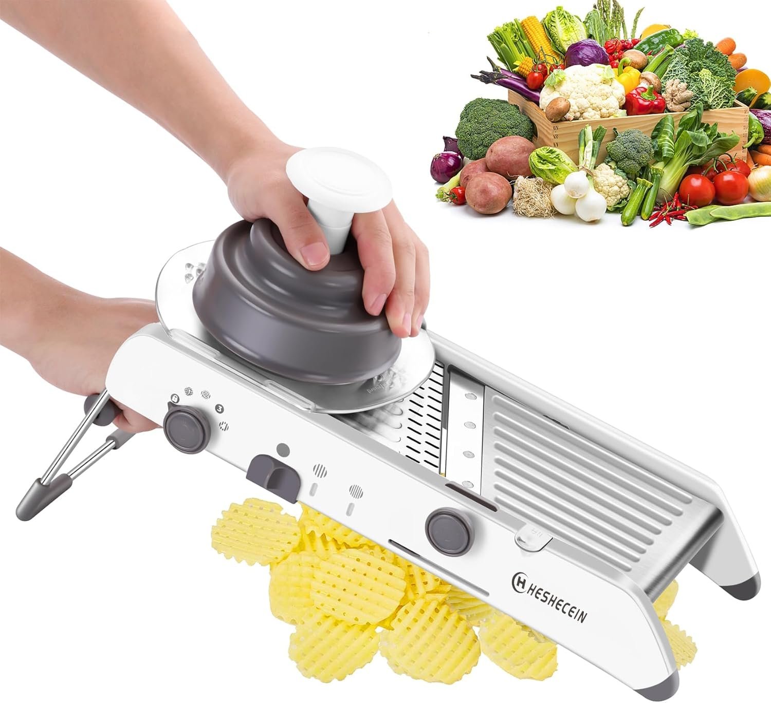 Adjustable Mandoline Slicer for Kitchen,Stainless Steel Vegetable Chopper - Food Chopper,Vegetable Slicer,Mandolin,Veggie Chopper with Waffle Maker| French Fry Cutter(WHITE) - Image 2