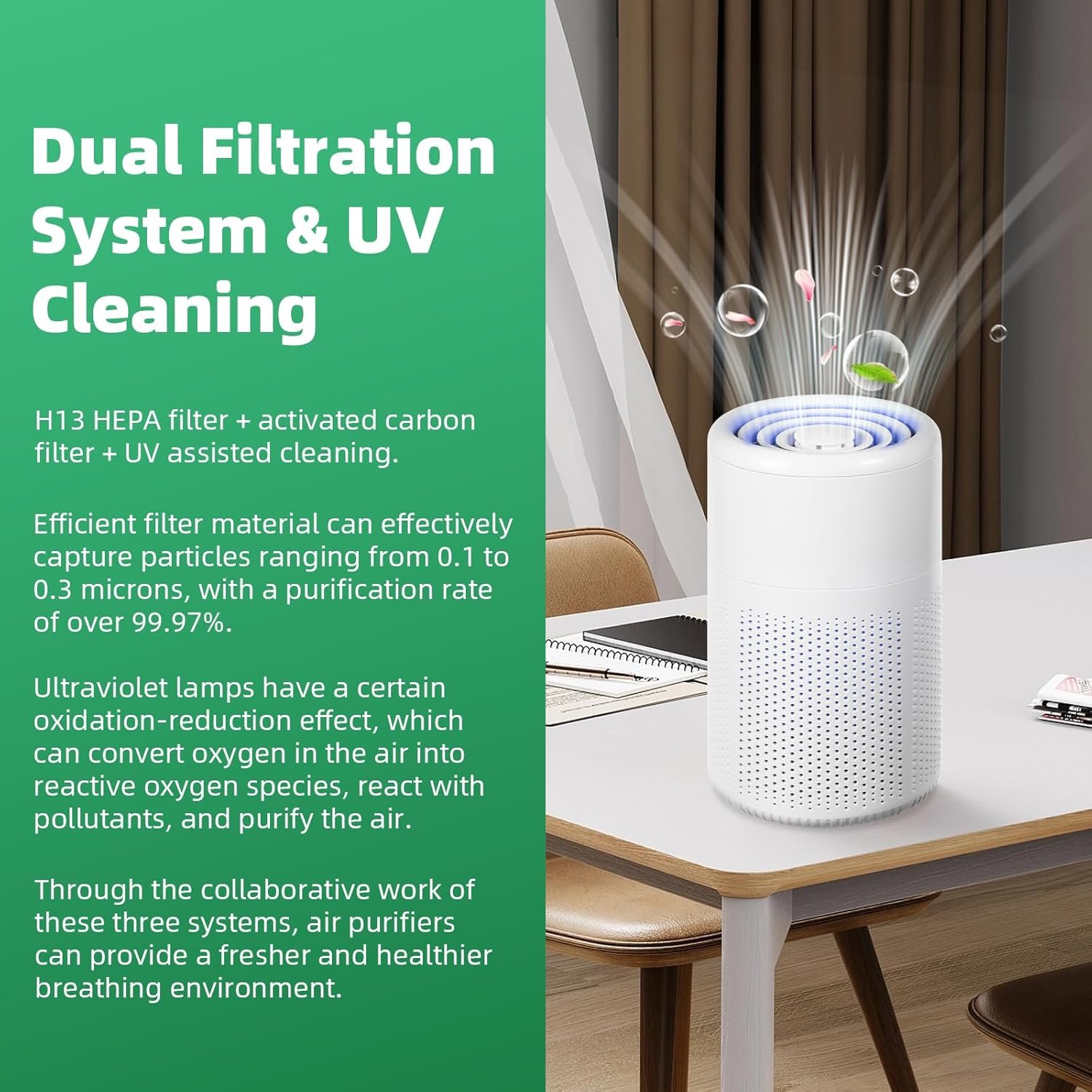 2 Pack HEPA Air Purifiers for Bedroom Living Room, Small Air Purifier with UV Light for Home Pets, Desktop Air Cleaner with USB Cable for Office, 20 dB Quiet Purificador De Aire for Pollen Smoke Odor - Image 4