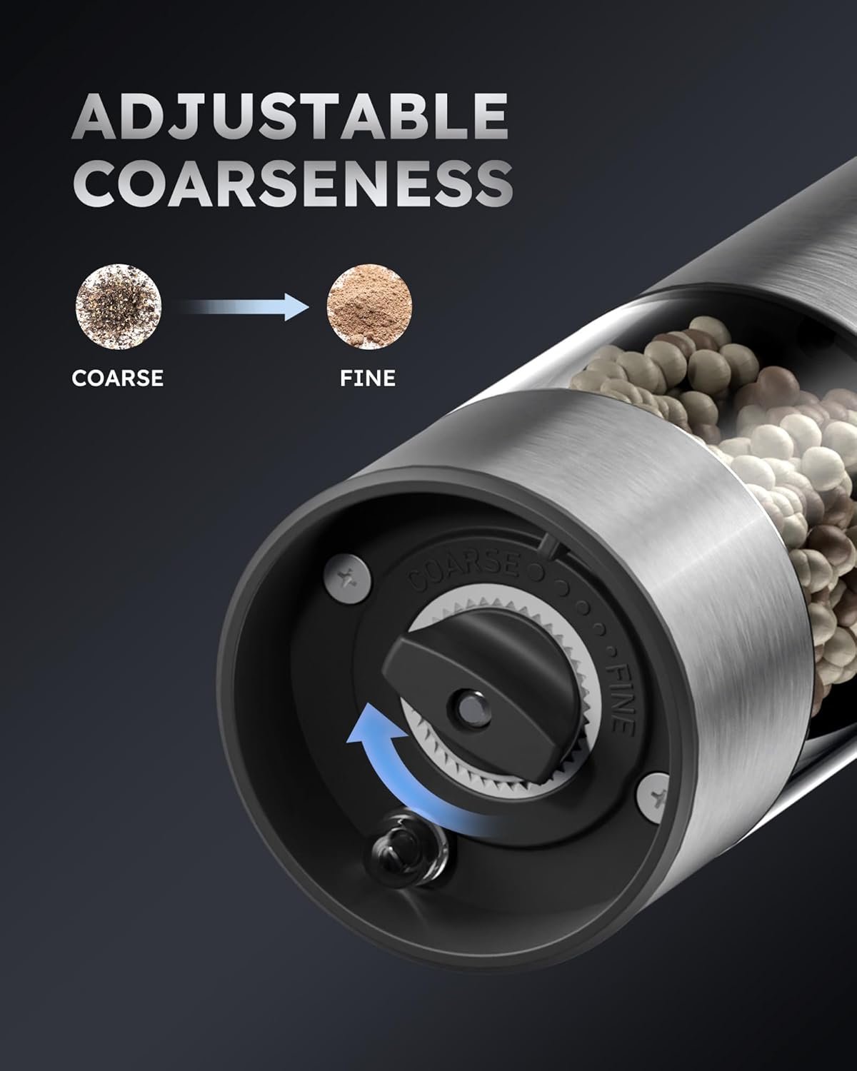 FORLIM Electric Salt and Pepper Grinder Set, USB Rechargeable Automatic Salt and Pepper Grinder Set with Upgraded Base, One Handed Operation Refillable Mill with Light, Adjustable Coarseness - 2 Mills - Image 6