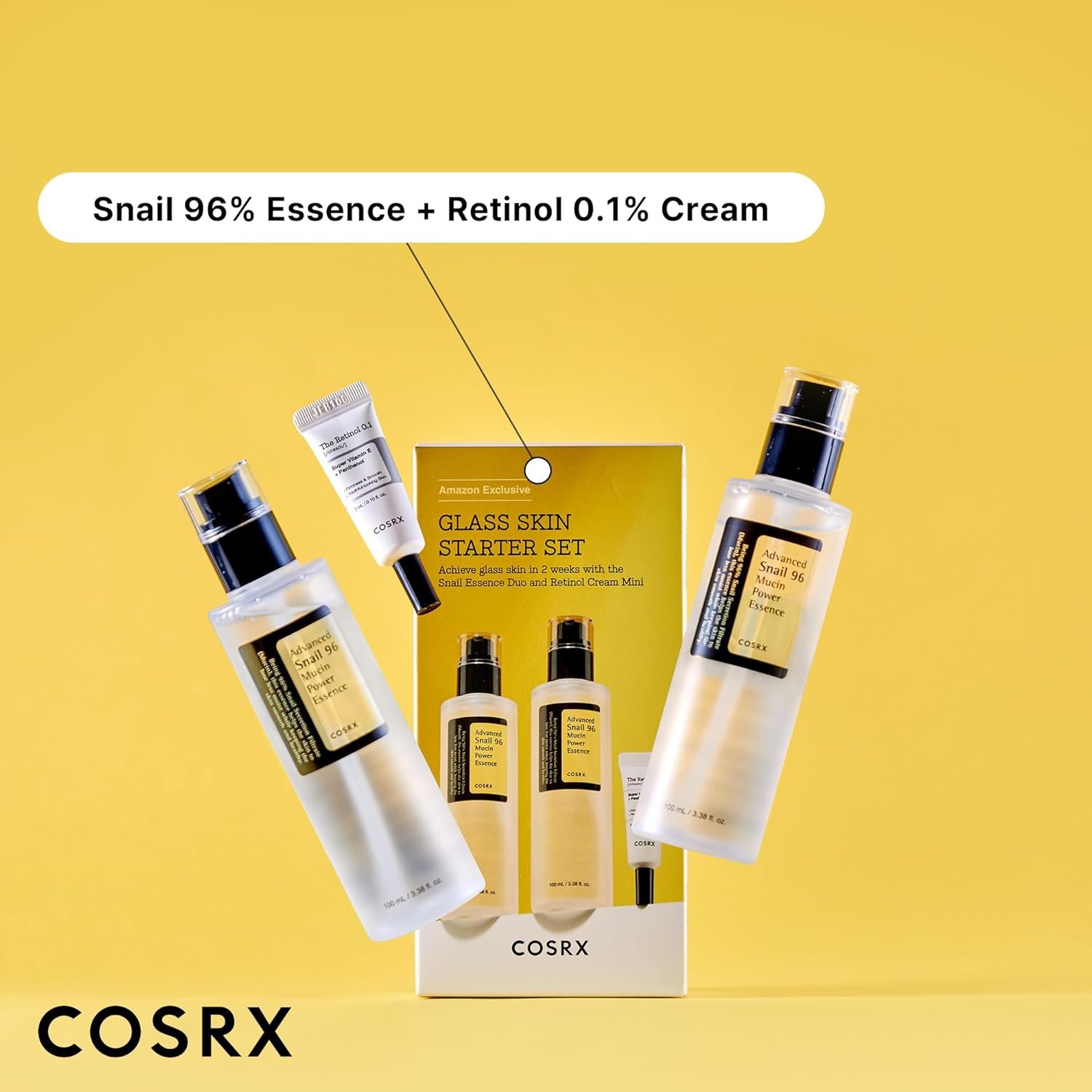 COSRX Glass Skin Starter Set, Amazon Exclusive, Advanced Snail 96% Mucin Power Essence & Retinol 0.1% Cream Mini Sample, Daily Hydrating & Firming Korean Skin Care Kit, Gift Set - Image 5
