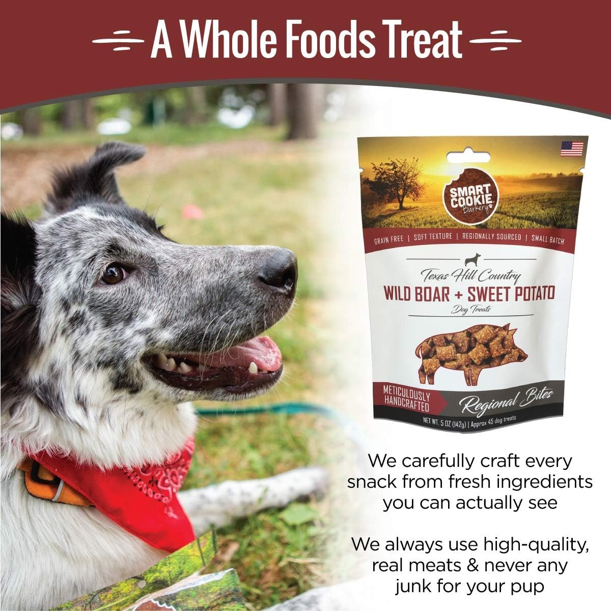 Smart Cookie All Natural Dog Treats - Wild Boar & Sweet Potato - Training Treats for Dogs with Allergies, Sensitive Stomachs - Soft Dog Treats, Chewy, Grain Free, Human-Grade, Made in USA - 5oz Bag - Image 7