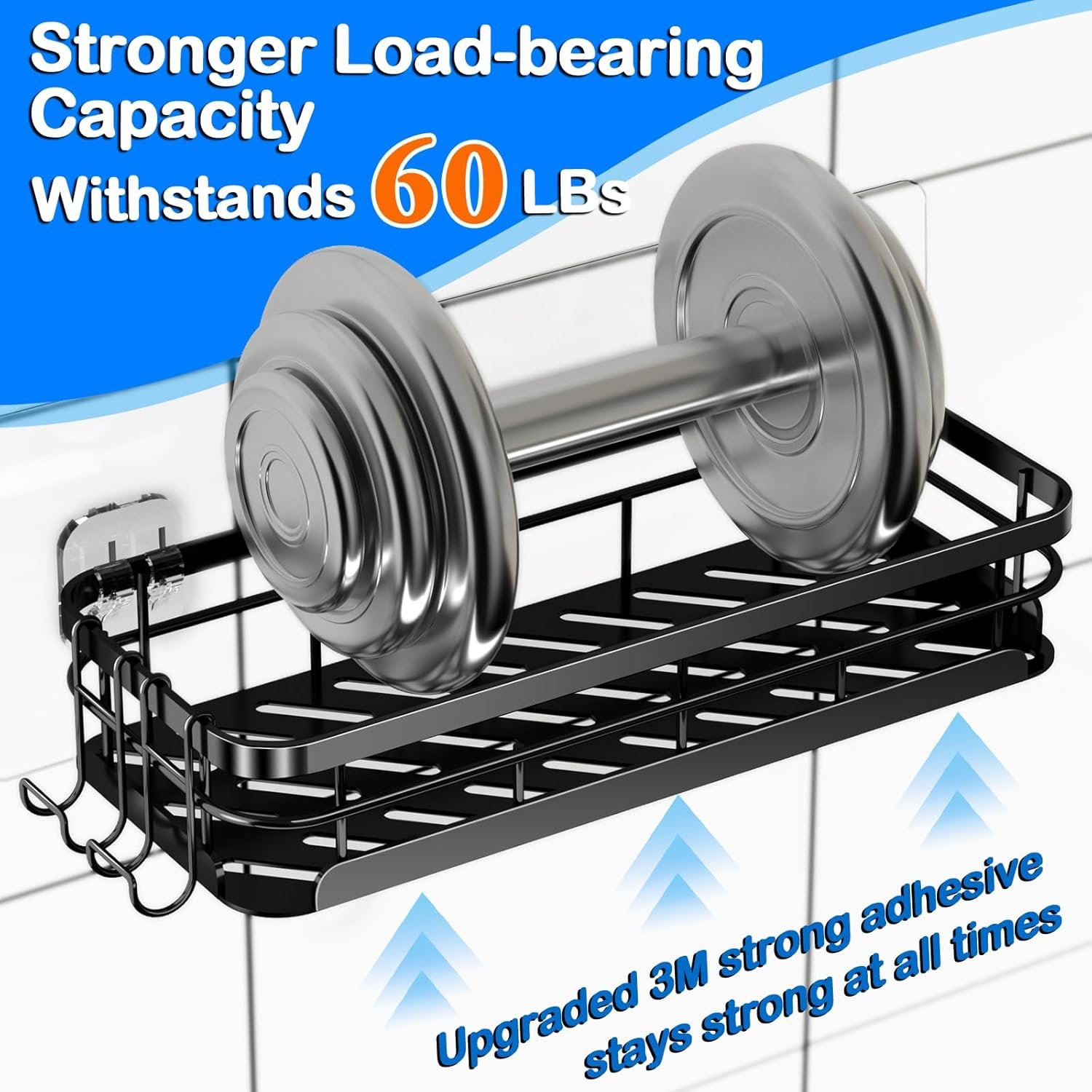 Corner Shower Caddy 3 Pack, Large Size Shower Shelves with Soap Holder Adhesiveand 4 N-Shaped Hook, Rustproof Stainless Steel Bathroom Accessories Organizer, No Drilling Wall Mounted Rack - Image 8