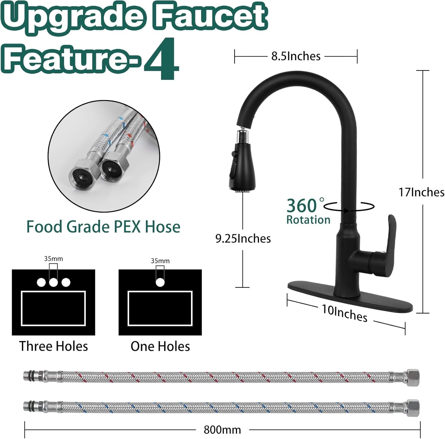 Kitchen Faucets with Pull Down Sprayer, Matte Black, Stainless Steel Kitchen Sink Faucet with High Arc Sprayer, Single Handle Commercial Kitchen Faucet for RV, Bar, Laundry - Image 6
