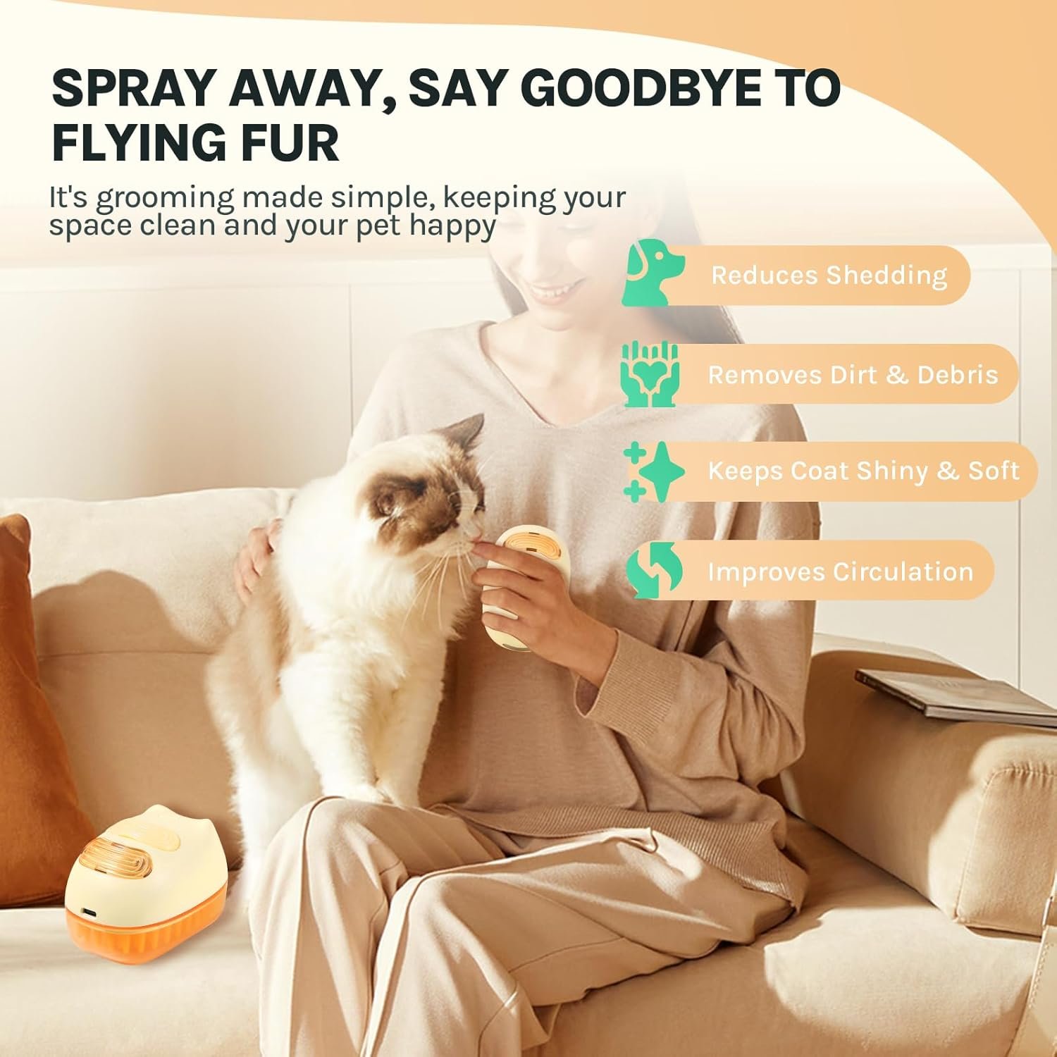 Cat Steam Brush for Easy Grooming – Dual-Head Petting & Shedding Tool with Spray Feature | Skin-Friendly & Massage Function | The Stylish Shedding Solution for Cat Lovers - Image 6