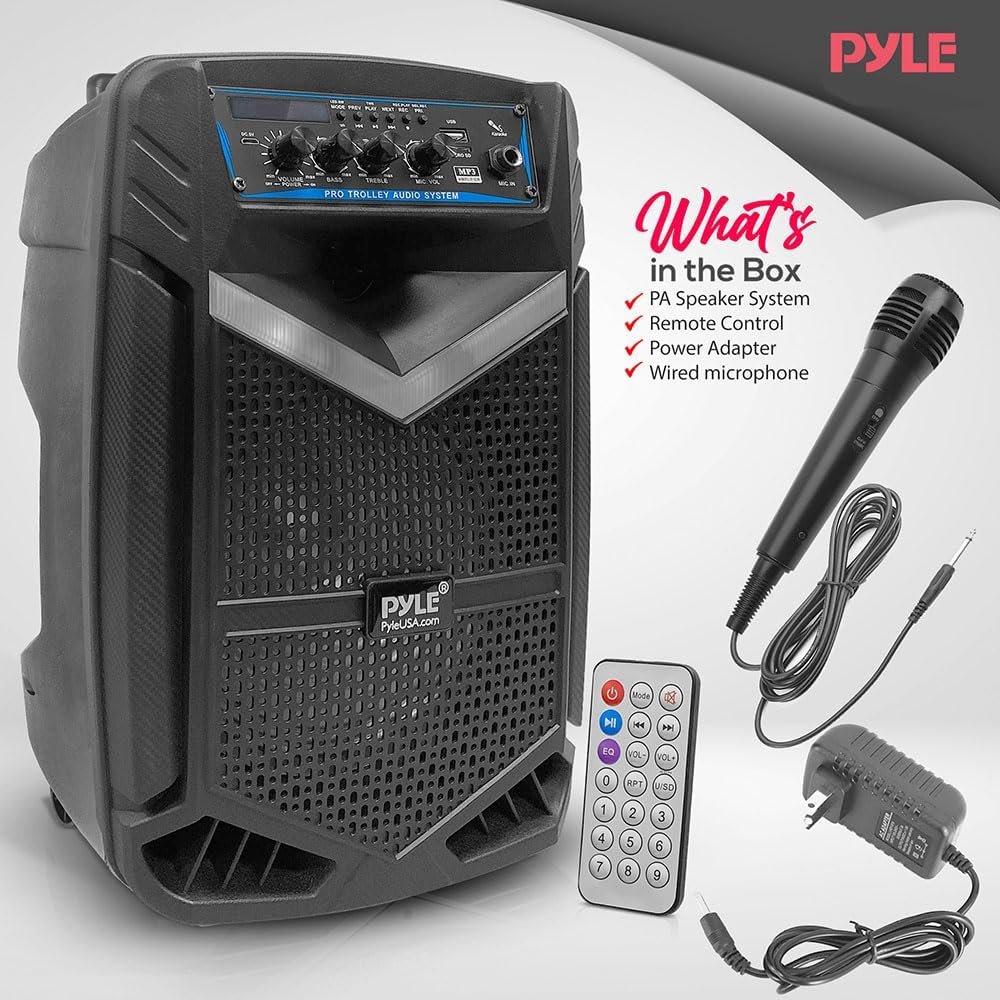 Pyle 400W Rechargeable Outdoor Bluetooth Speaker Portable PA System w/ 8” Subwoofer 1” Tweeter, Recording Function, Mic In, Party Lights USB/SD, Radio - Pyle PPHP842B, BLACK - Image 9