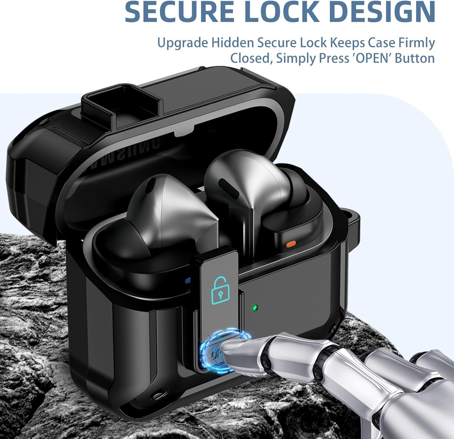 GEAK Case Compatible with Galaxy Buds 3 Pro Case/Samsung Galaxy Buds 3 Case with Carabiner & Cleaning Kit, Full Protective Hard Cover Shell with Secure Lock Clip for Galaxy Buds 3 Men Women, Black - Image 3