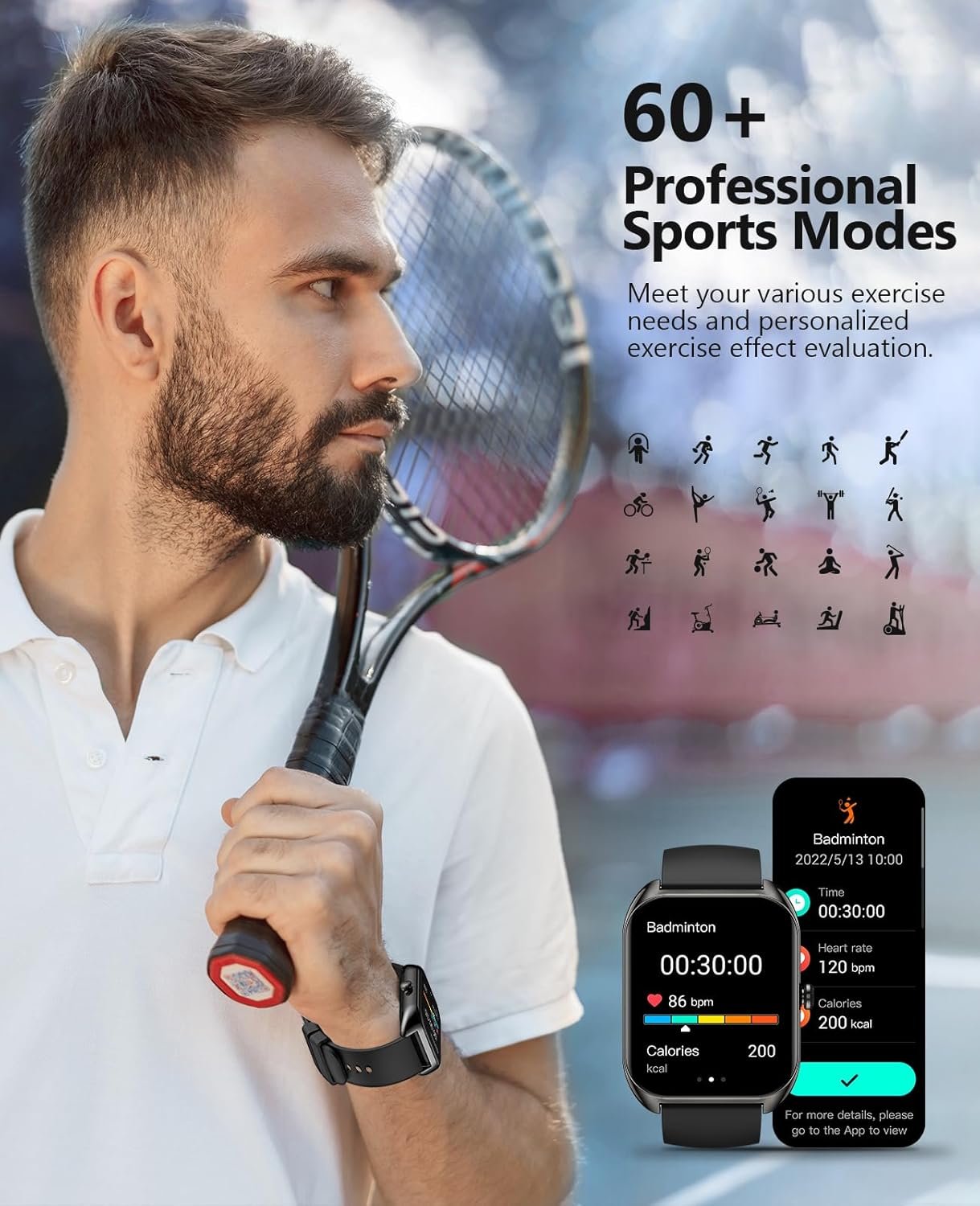 Smart Watch(Answer/Make Call), 2.02" Smartwatch with Blood Oxygen Heart Rate Sleep Monitor, IP68 Waterproof Fitness Tracker 100+ Sports Modes Compatible with iOS Android for Men Women - Image 4