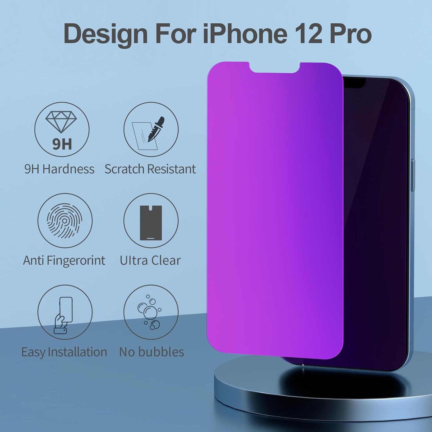 Compatible for iPhone 12/iPhone 12 Pro Privacy Screen Protector 6.1 Inch, Purple Gradient Colorful Anti Spy Anti Blue Light HD Screen Protector Tempered Glass Easy Installation - Image 4