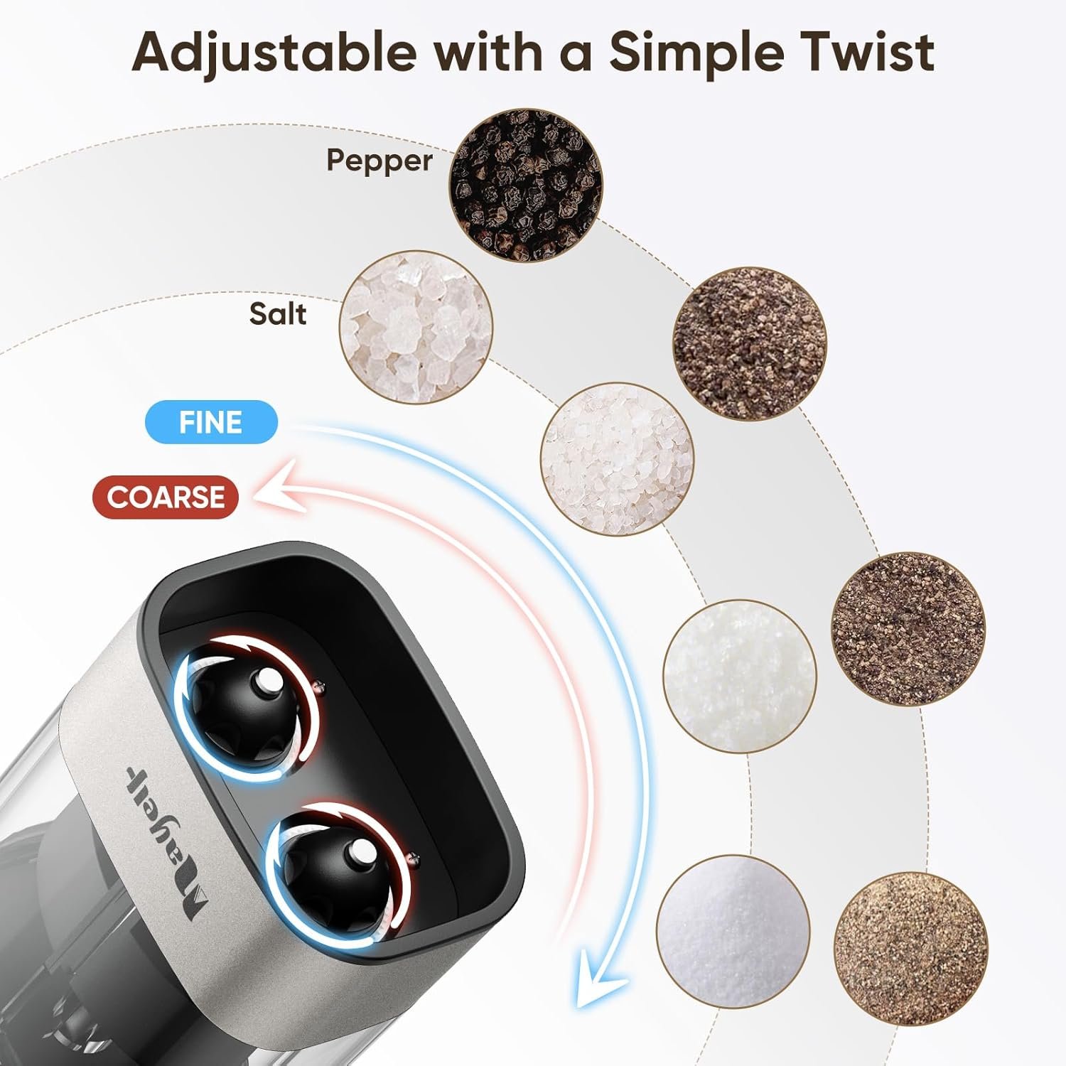 2in1 Portable Rechargeable Salt and Pepper Grinder with LED Light 5oz, Adjustable Ceramic Coarseness, Matte aluminum Finish, Top Storage Compartment, Type-C Charging, One Hand Operate, Kitchen, Travel - Image 5