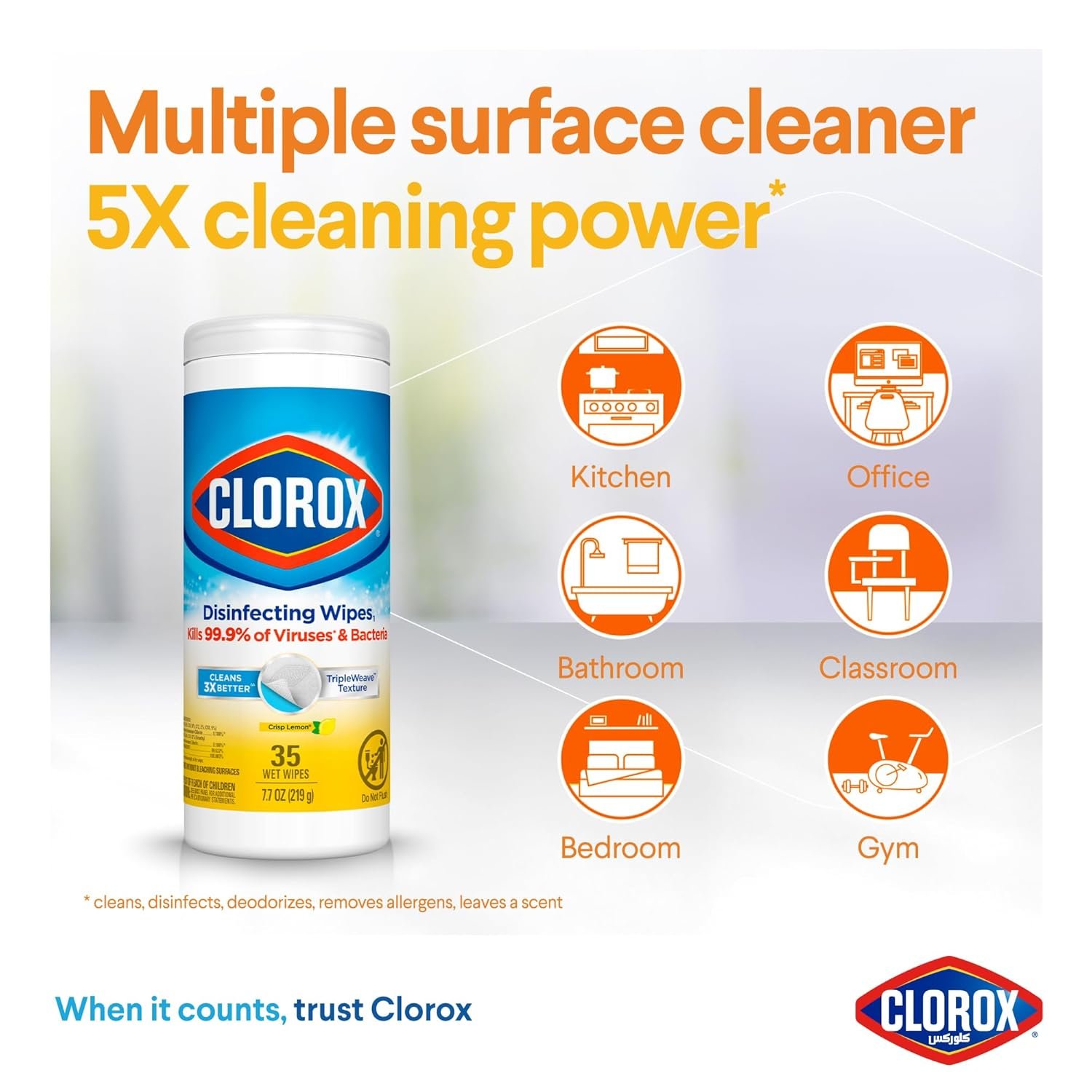 Clorox Disinfecting Wipes, Bleach Free Cleaning Wipes - Crisp Lemon, 35 Count - Image 5