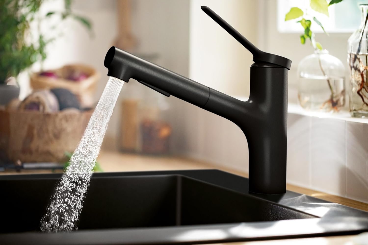 hansgrohe Zesis Black Single-Handle Kitchen Faucet, Kitchen Faucets with Pull Out Sprayer, Faucet for Kitchen Sink, Matte Black 74810671 - Image 6