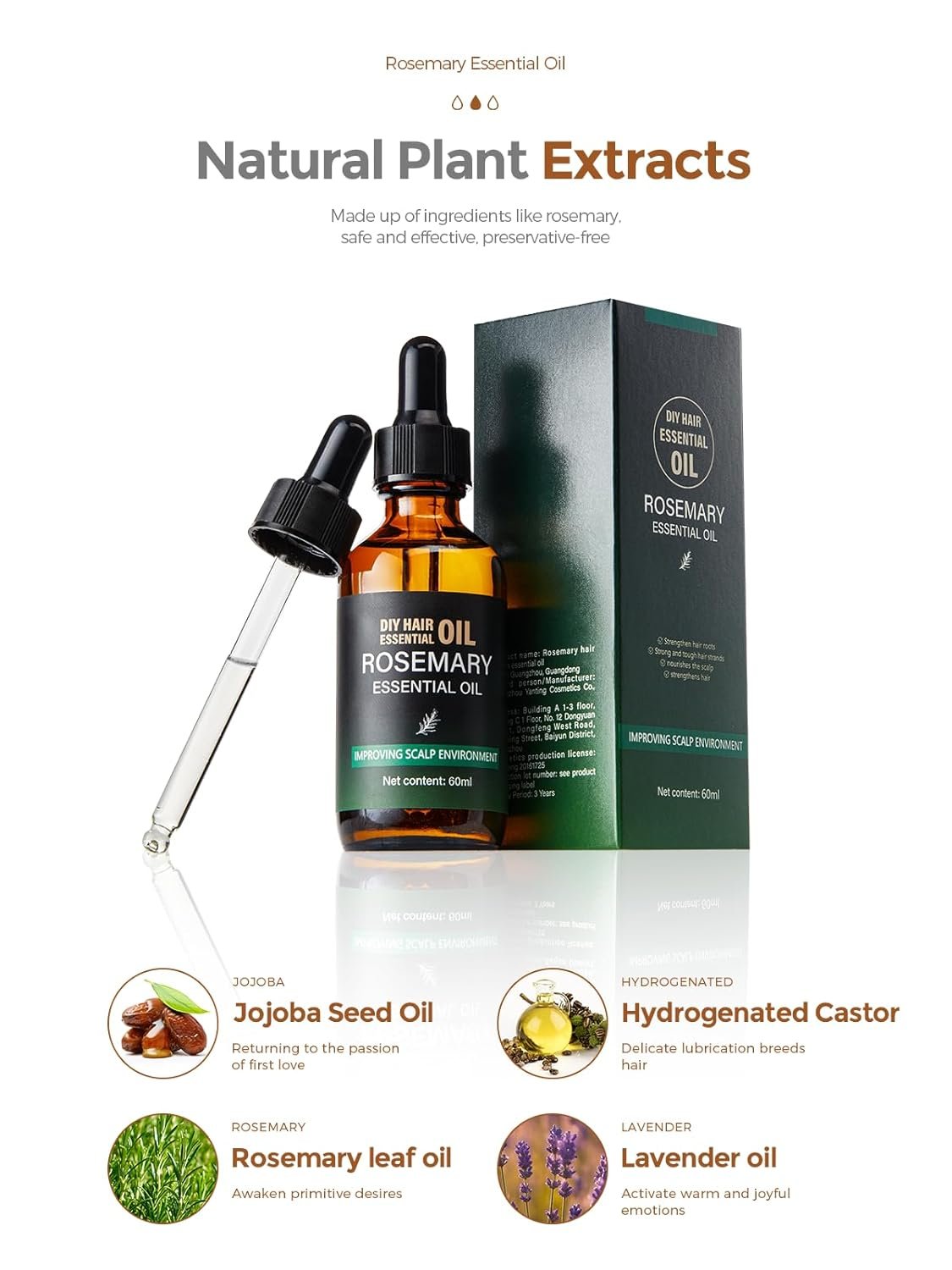 Rosemary Essential Oil for hair, Natural Rosemary Oil for Hair Growth,Hair Care,Hair Oiling,Nourishes The Scalp,Hair Growth Serum For Diffuser & Cleansing Dry Scalp Care (2 Fl Oz) with Glass Dropper - Image 3