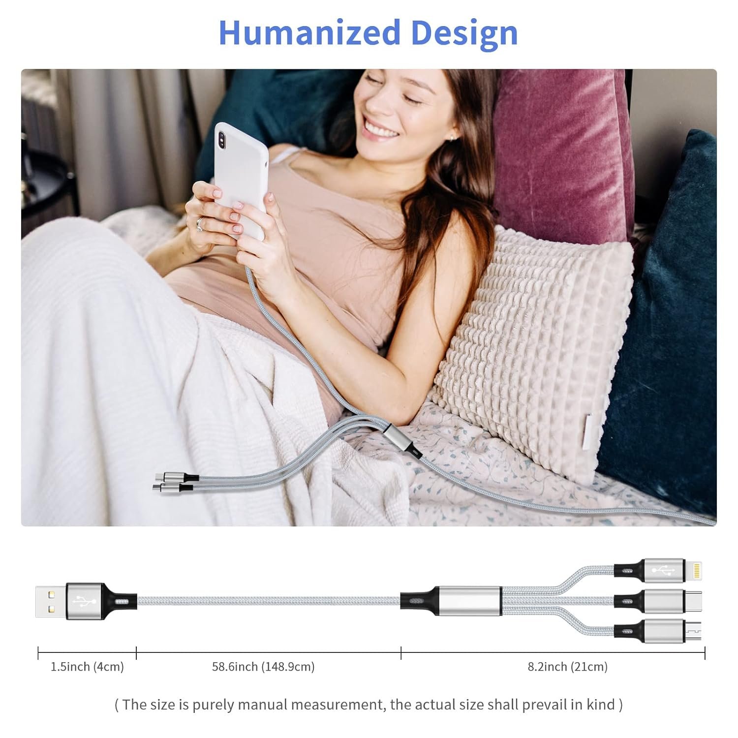 Multi Charging Cable, Multi 3 in 1 iPhone Charging Cable, Lightning/Type-C/Micro USB Universal Port Adapter,1.8M/6FT Long Nylon Braided Phone Charger Cable Adapter for Android/iPhone 15/Samsung-2Pack - Image 8