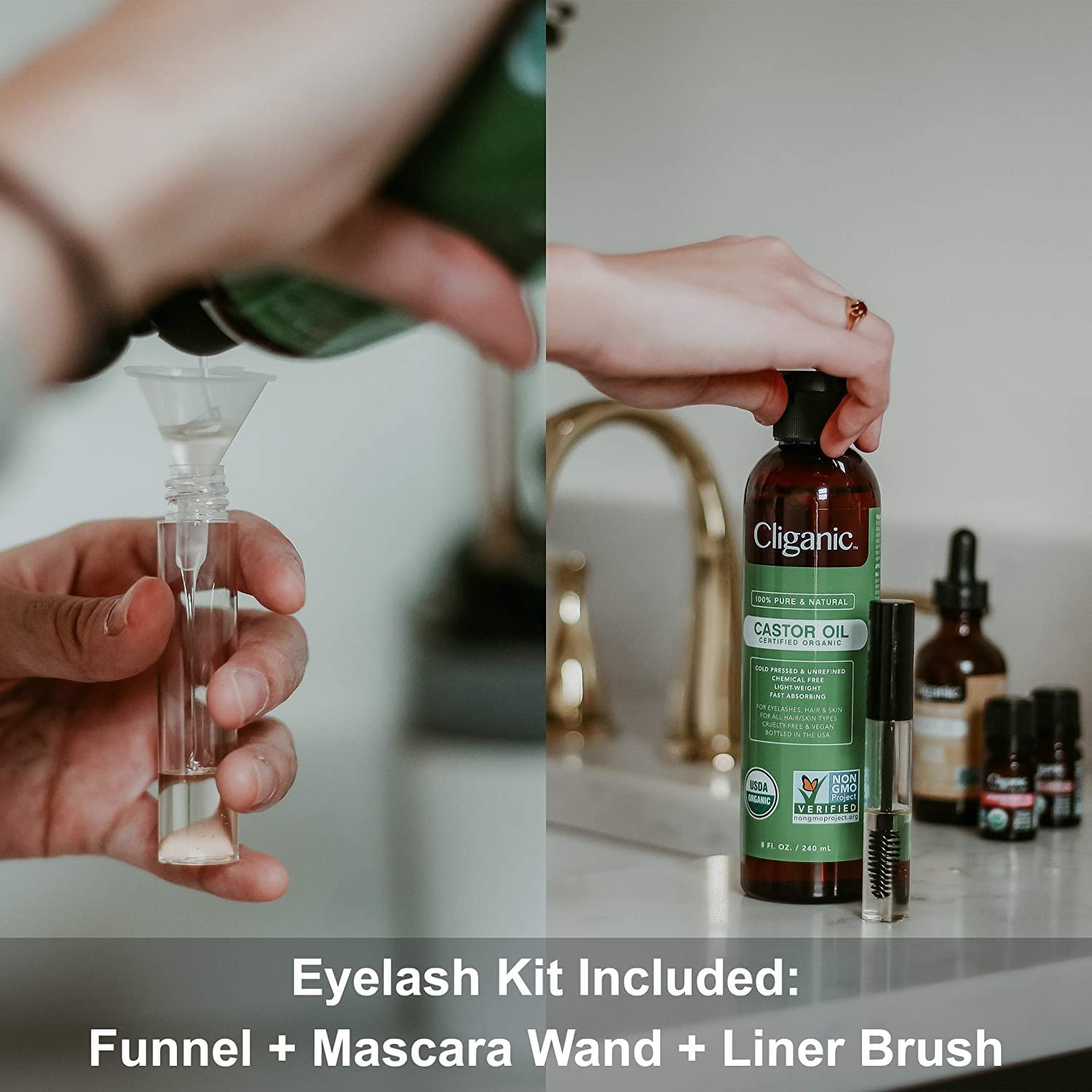 Cliganic USDA Organic Castor Oil, 100% Pure (8oz with Eyelash Kit) - For Eyelashes, Eyebrows, Hair & Skin | Natural Cold Pressed Unrefined Hexane-Free - Image 6