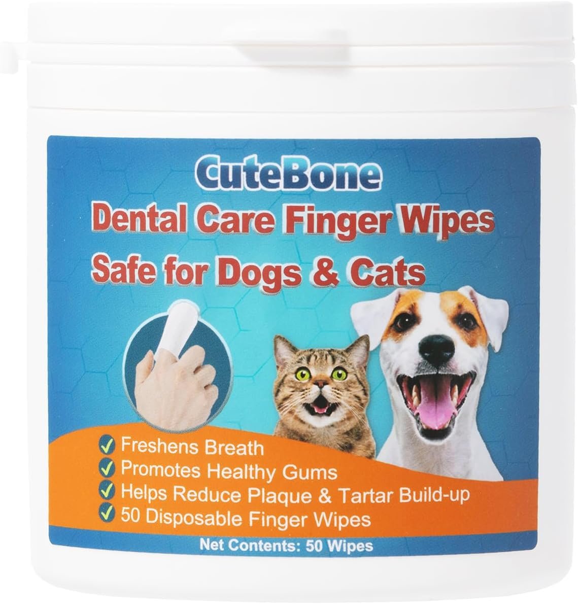 CuteBone Pet Dental Finger Wipes - 50 Count, Easy Oral Care for Cats & Dogs, Disposable, Stress-Free - Image 2