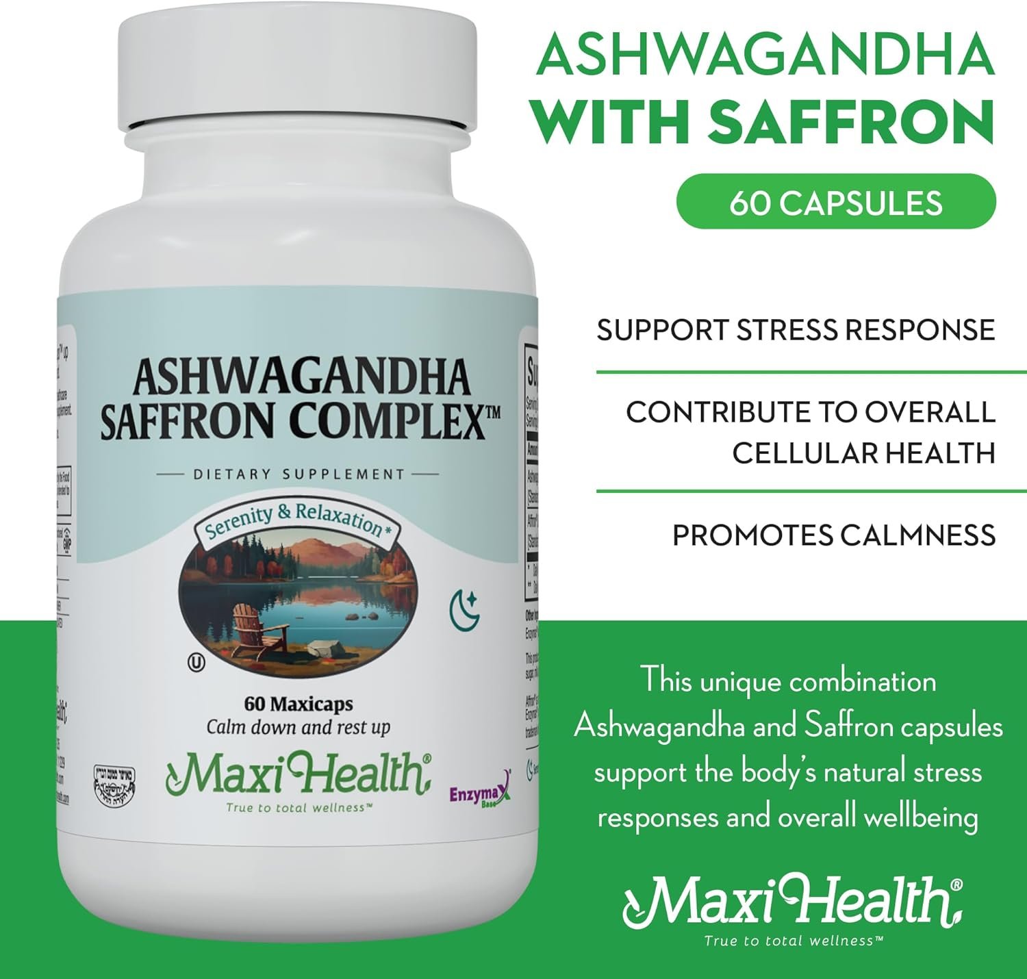 Ashwagandha Saffron Complex - Ashwagandha 600mg with 30mg Saffron Extract - Serenity and Relaxation - Calm and Mood Support - Vegetarian Non GMO Gluten Free Kosher Saffron Supplements, 60 Capsules - Image 4