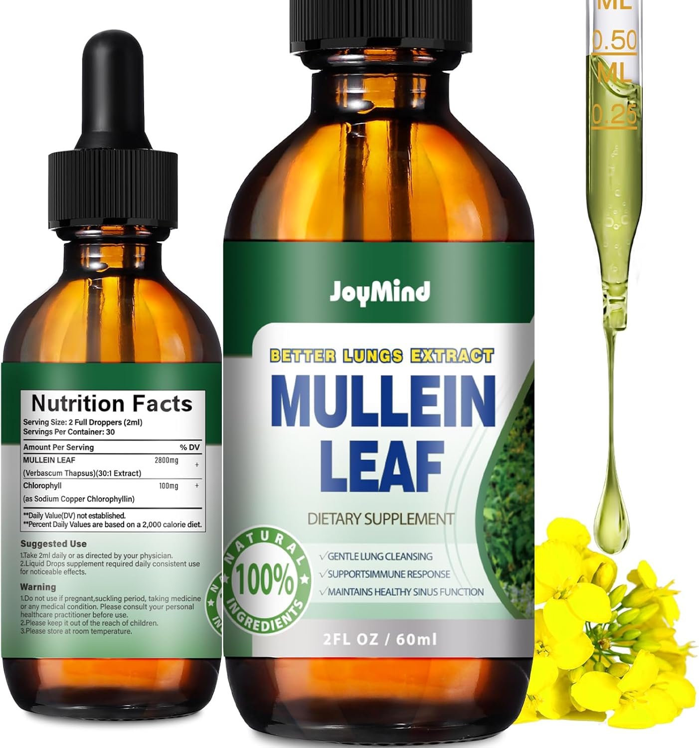 Urolithin A Supplement 500mg Mullein Drops for Lungs - Mullein Leaf Extract 2800MG for Lung Cleanse - Image 2