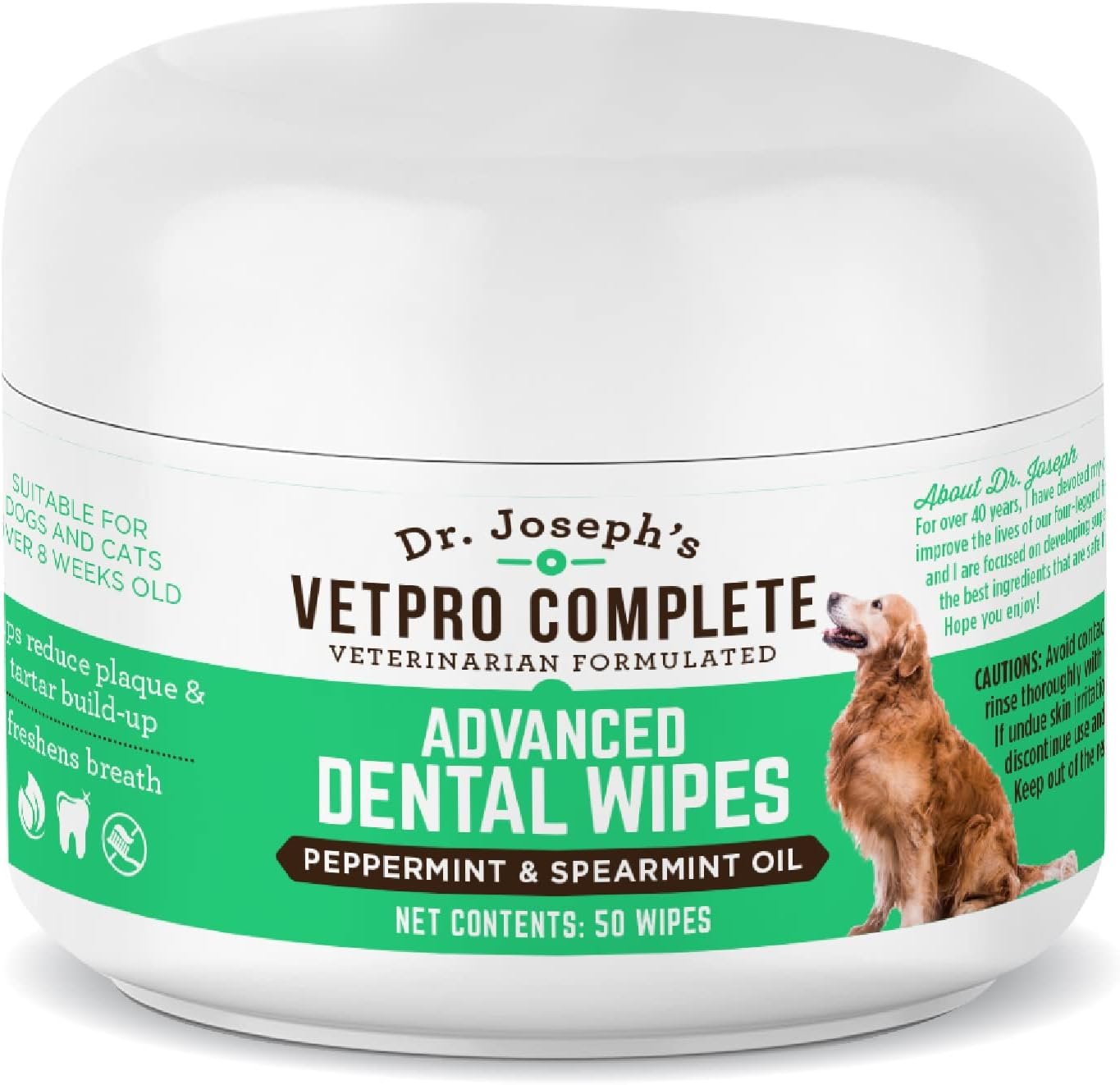 VetPro Complete Advanced Dog Dental Wipes, 50 Count, Easy Teeth Cleaner for Dogs and Cats with Peppermint and Spearmint, Freshens Breath, Reduces Tartar - Image 2