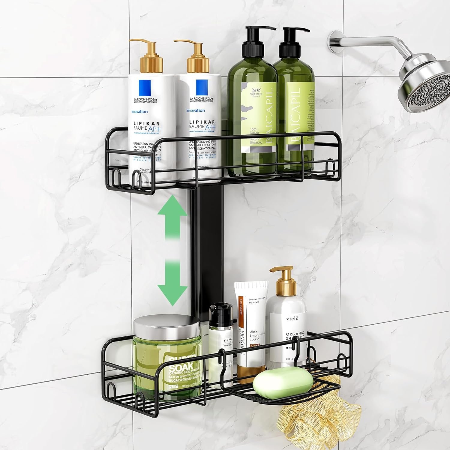 Kitstorack Shower Caddy Hanging - Adjustable Shower Organizer with Soap Dish Rustproof Stainless Steel Shelf & Aluminum Spine No Drilling Shower Shelves for Bathroom Organizers and Storage - Image 2