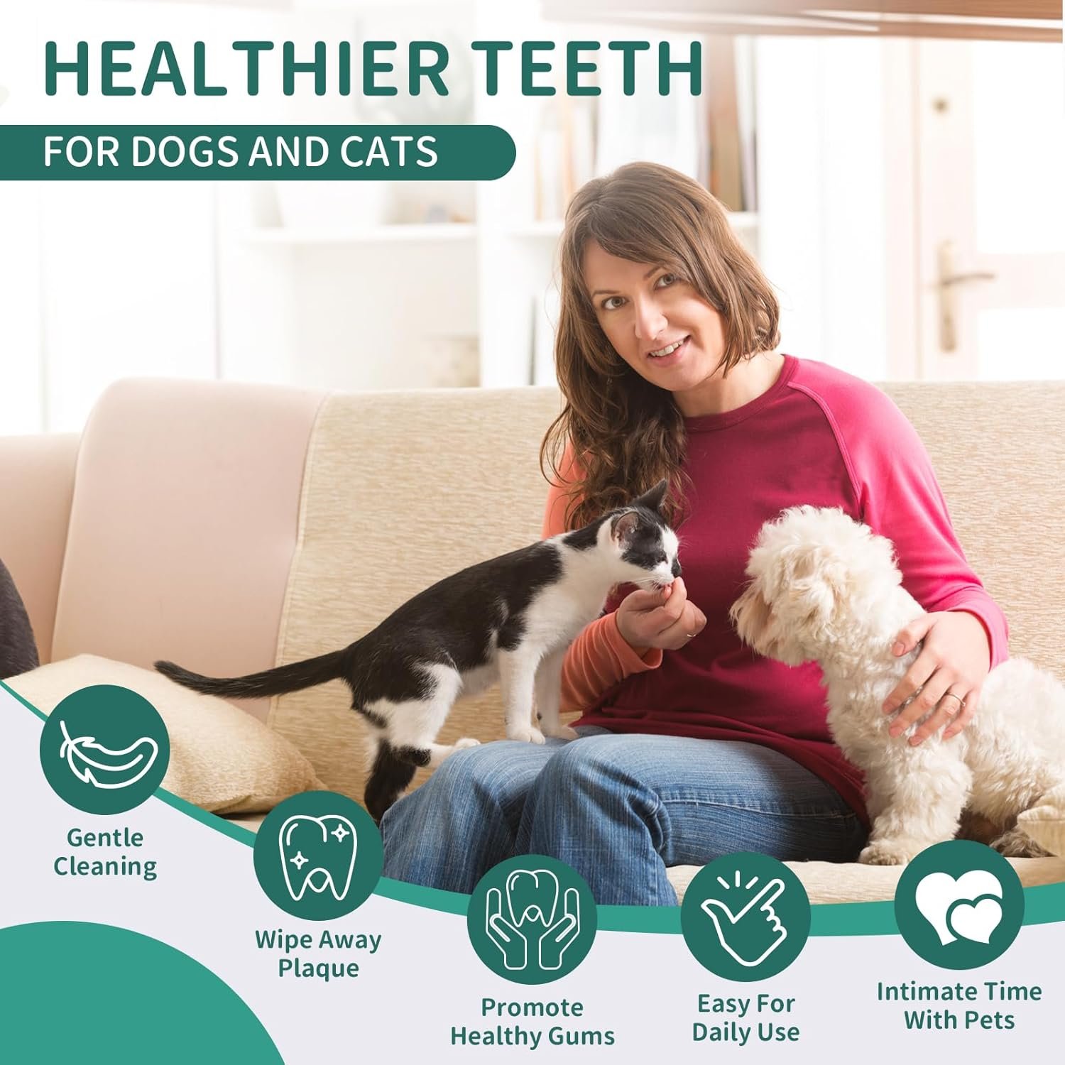 Teeth Cleaning Wipes for Dogs & Cats, Dog Tooth Brushing Kit Dog Dental Wipes, Reduces Tartar & Plaque Fresh Breath Dog Teeth Cleaning Finger Toothbrush, Disposable Gentle Dog Teeth Wipes, 120 Counts - Image 7