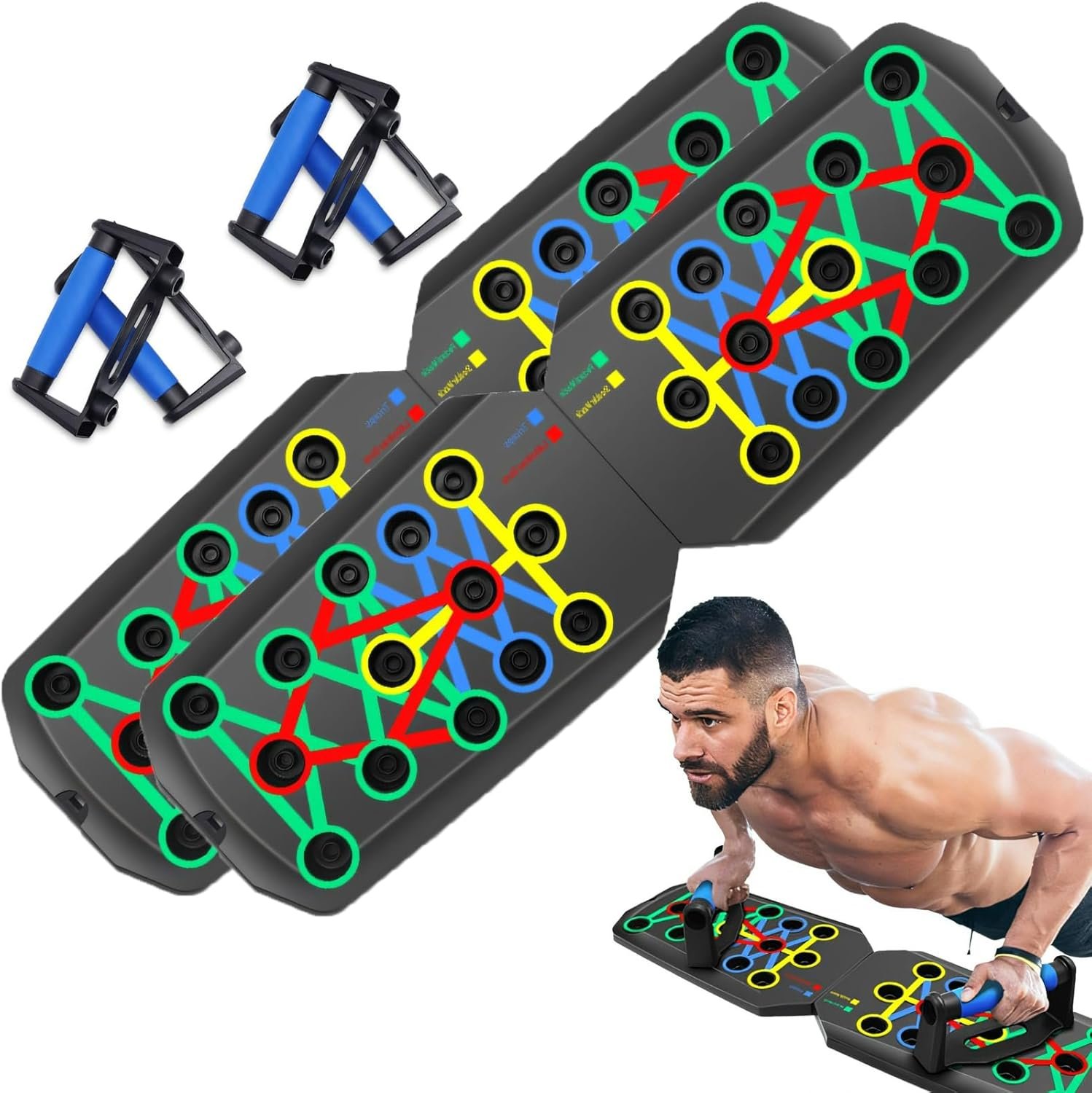 Clingman Push Up Board, Clingman Foldable Pushup Board for Home Gym, 28 Holes Full Body Fitness Board for Men to Build a Perfect Body - Image 2