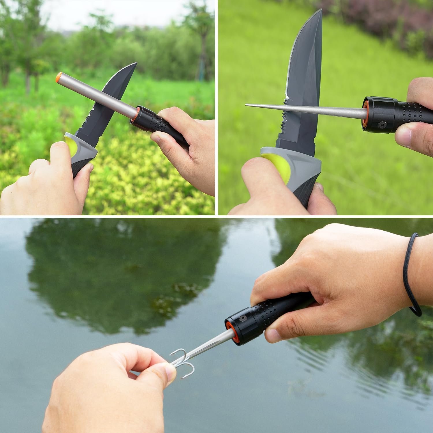 SHARPAL 178N 3-In-1 Blade Sharpener | 4-Inch 600 Grit Diamond Sharpening Rod | Sharpen All Knife and Tool with Straight Edge, Serration & Hooks | Pocket Knife Sharpener | Durable Aluminum Handle - Image 5