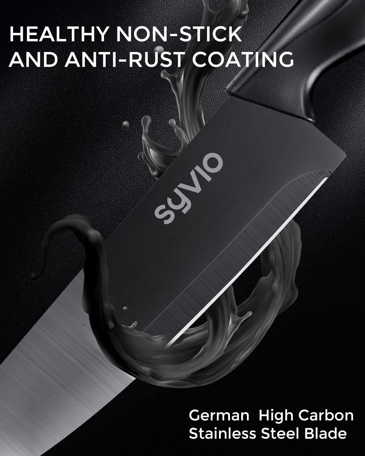 syvio Block Knife Set, 15 Pcs Kitchen Knife Set with Block and Sharpener, with Heavy Poultry Shears and 6pcs Serrated Steak Knives Razor-Sharp, Stainless Steel, Lightweight, Anti-Slip Handle - Image 6