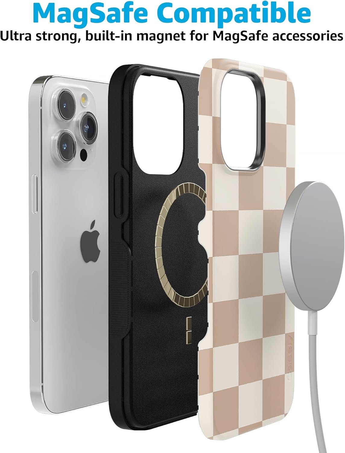 Casely iPhone 15 Pro Max Case | Fit Check | Neutral Checkerboard Checkered Case | Bold Protective Case | Compatible with MagSafe and Action Button - Image 3