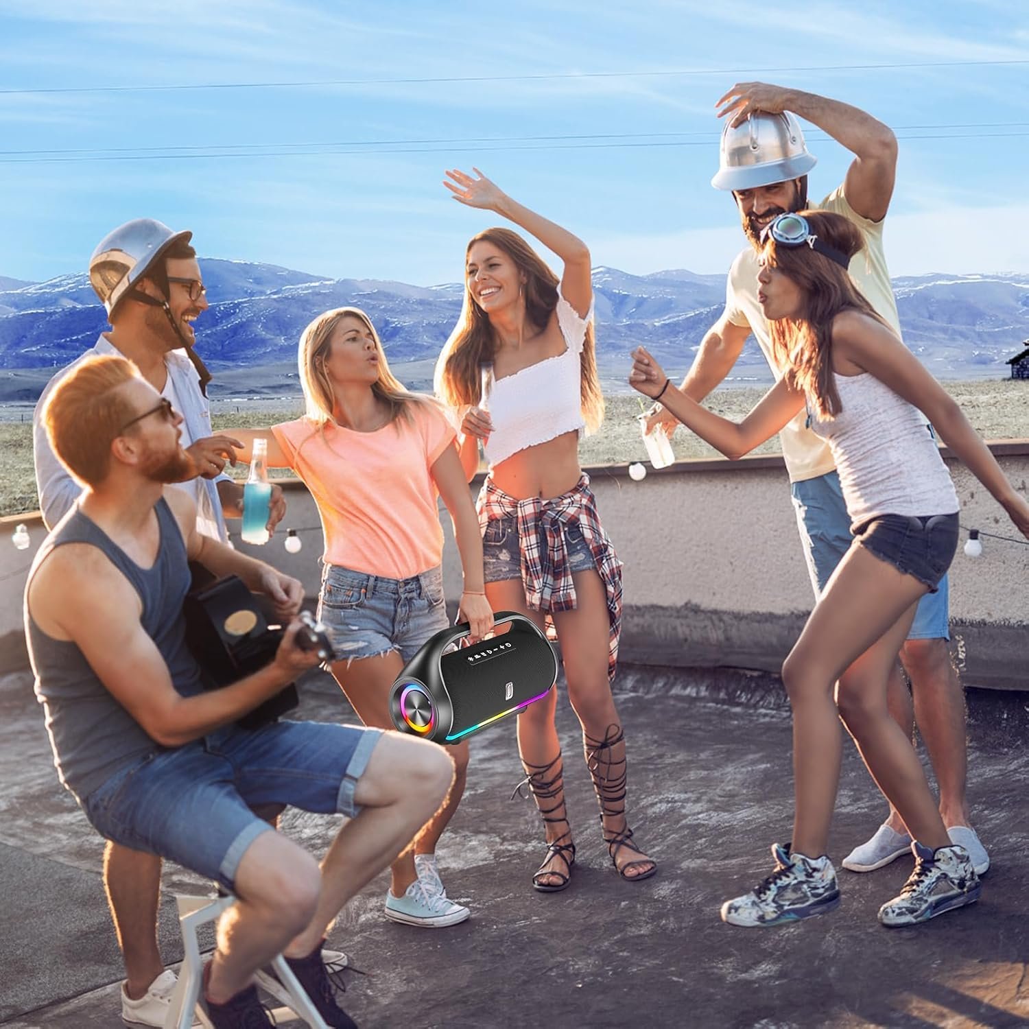 Bluetooth Speaker, IPX5 Waterproof Portable Bluetooth Speaker with Powerful Bass & LED Lights, Loud Stereo Wireless Speaker for Home Party, Beach, Outdoor Camping, Support USB/TF Card/AUX/TWS - Image 10