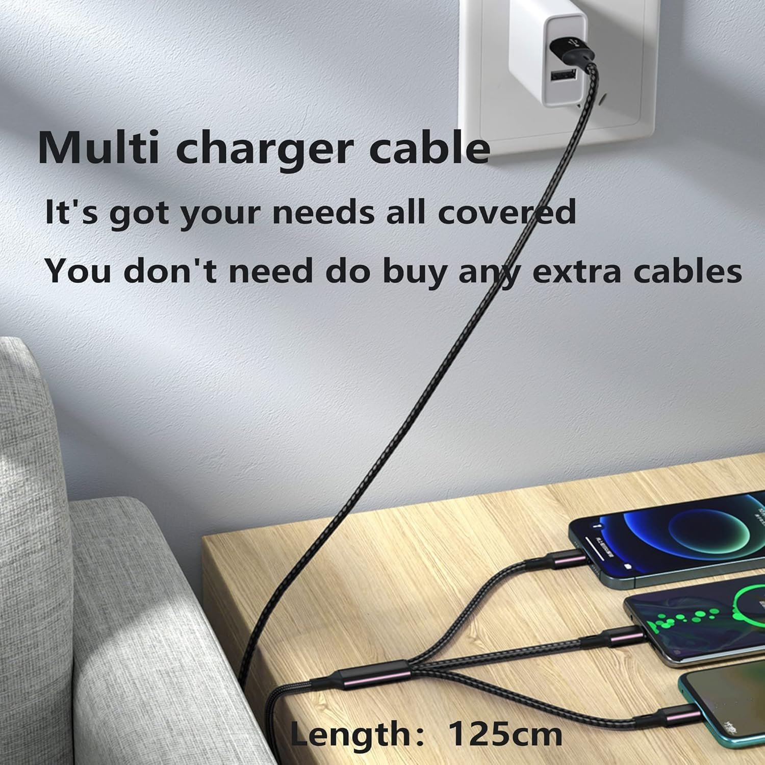 GELRHONR Multi-USB C Cable 3A, 3 Type-C Male Plugs, 3-in-1 Nylon Braided Charging Cable, Compatible with Tablets, Mobile Phones/Android, etc. 4FT-1.25M (2Pack 4FT-1.25M) - Image 5