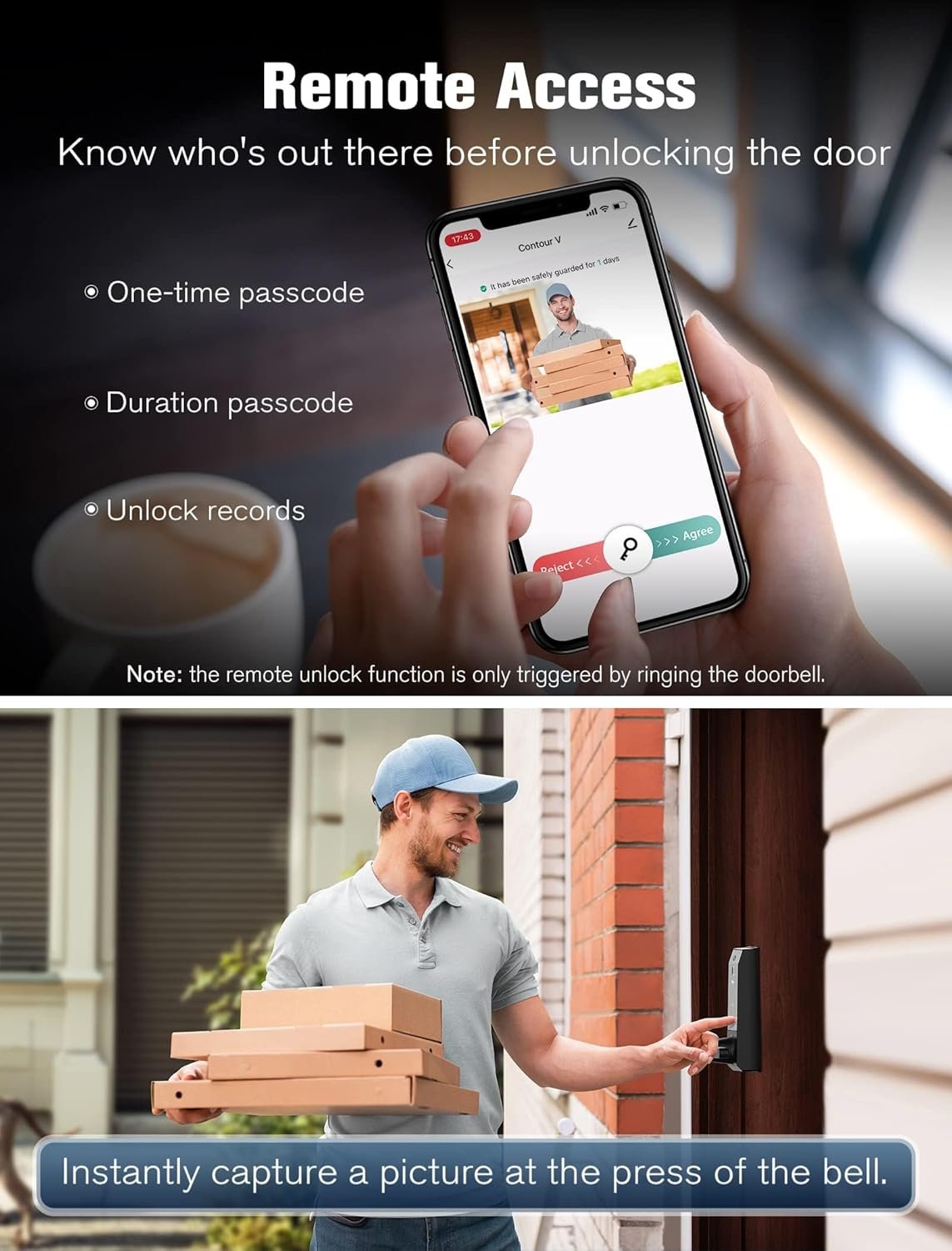 Smart Lock Ring Doorbell Fingerprint Deadbolt for Homeowners or Parents Door Lock with Camera and Door Handle for Renters, Keyless Entry Door Lock for Front Door During Walks Outside - Image 5