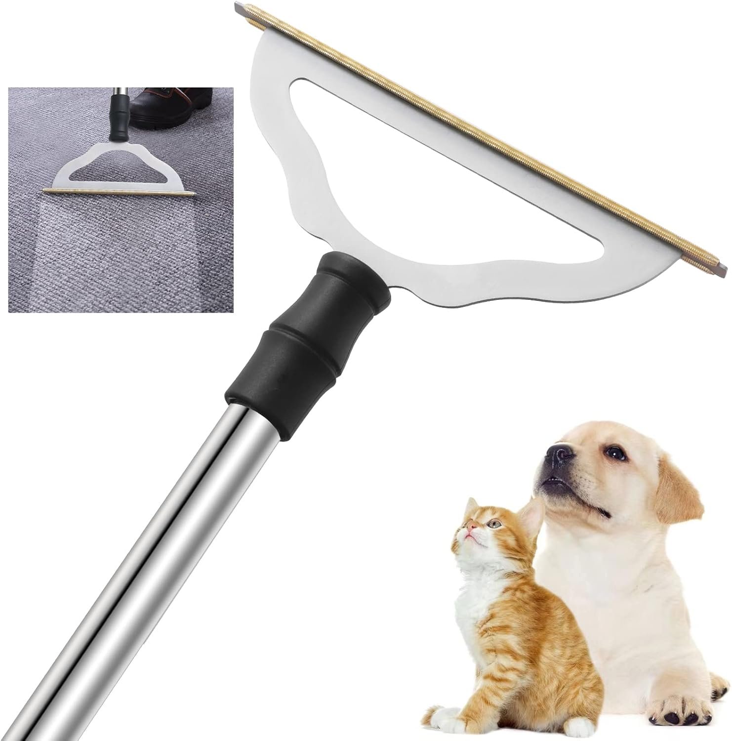 Carpet Rake for Pet Hair Removal - Reusable Pet Hair Remover for Carpet Long Handle, Advanced Dog Hair Broom, Cat Fur Brush, Lint Remover Scraper for Carpets, Rugs, Mats, Couch, Furniture - Image 2
