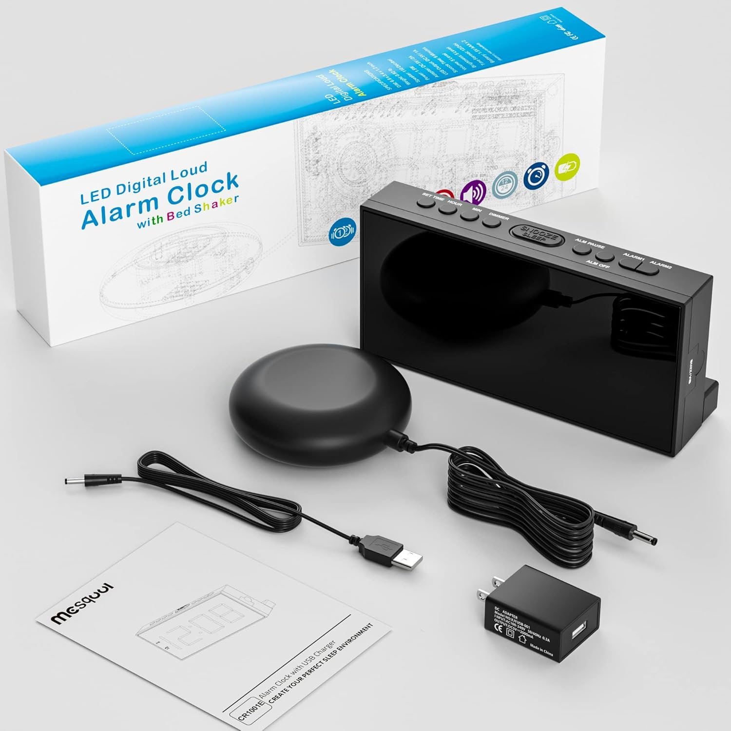 Extra Loud Dual Alarm Clock with Vibration for Bedroom,Extreme Bed Shaker Alarm Clock for Deep Sleeper Hard of Hearing Deaf,7" Clear LED Display,USB Port,Battery Backup,Easy to Set for Senior,Kids,DST - Image 9