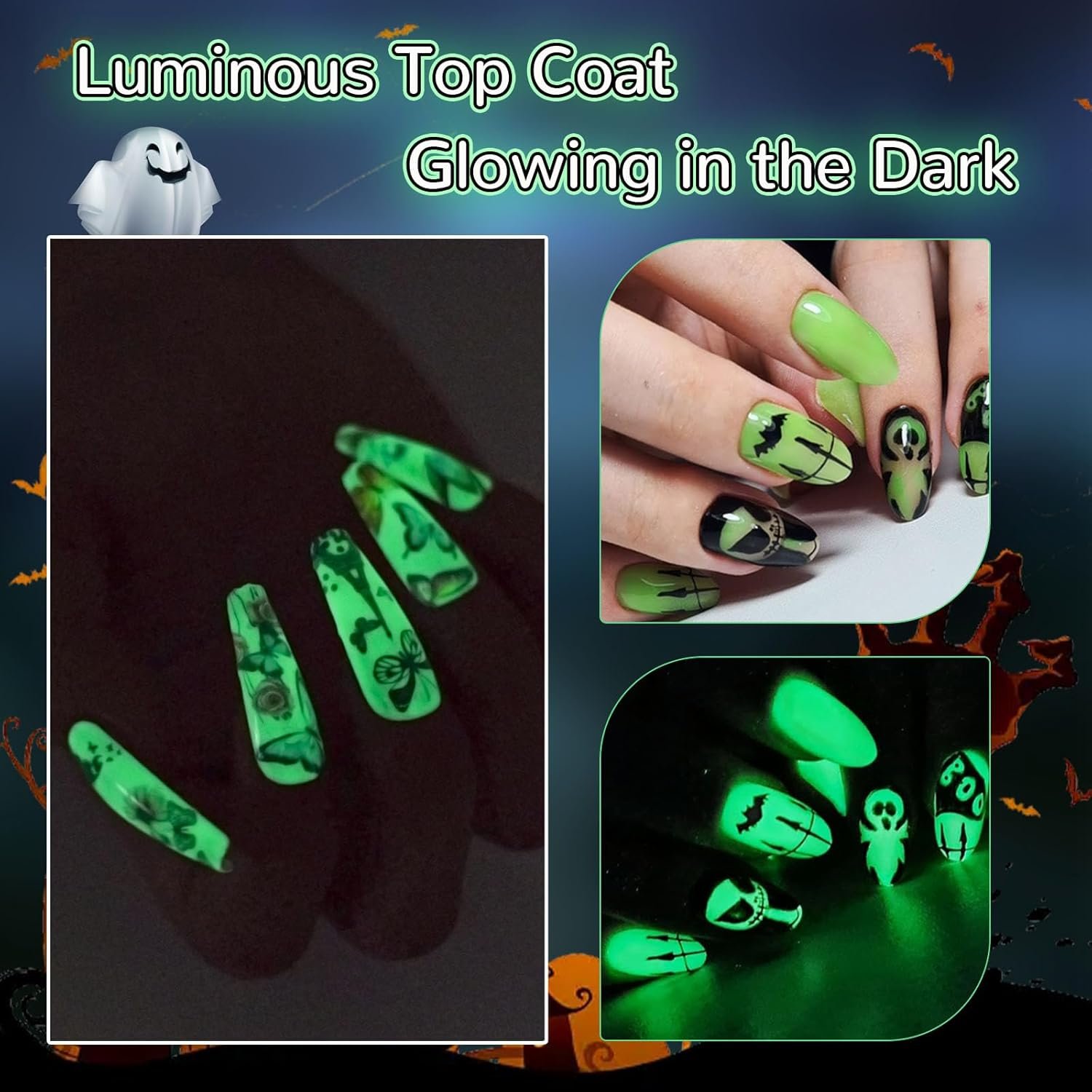 Glow In The Dark Gel, Glow Nail Gel Top Coat, Long-lasting Luminous Nail Gel Top Coat for Nail Art, Transparent Top Coat, UV LED Needed Perfect with Any Colors Salon Pro DIY Home - Image 6