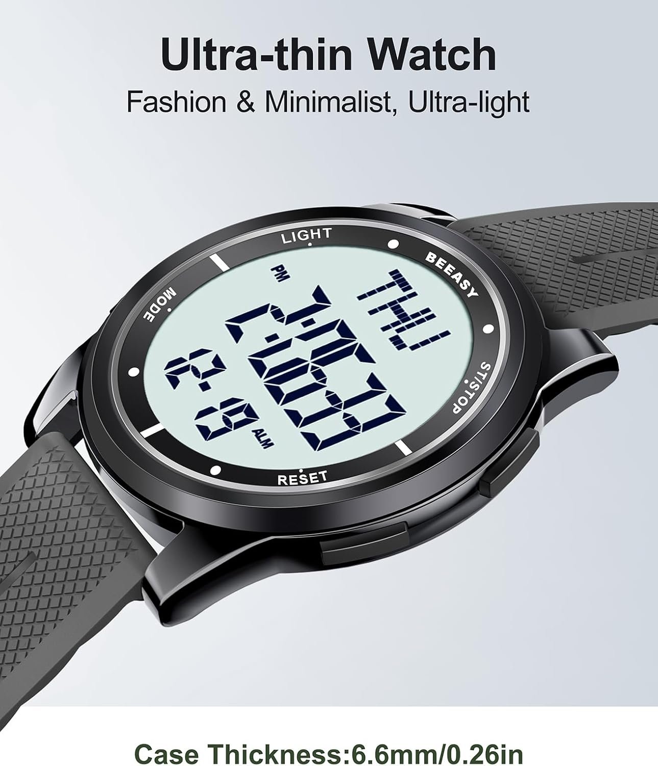 Beeasy Digital Watch Waterproof with Stopwatch Alarm Countdown Dual Time, Ultra-Thin Super Wide-Angle Display Digital Wrist Watches for Men Women - Image 5