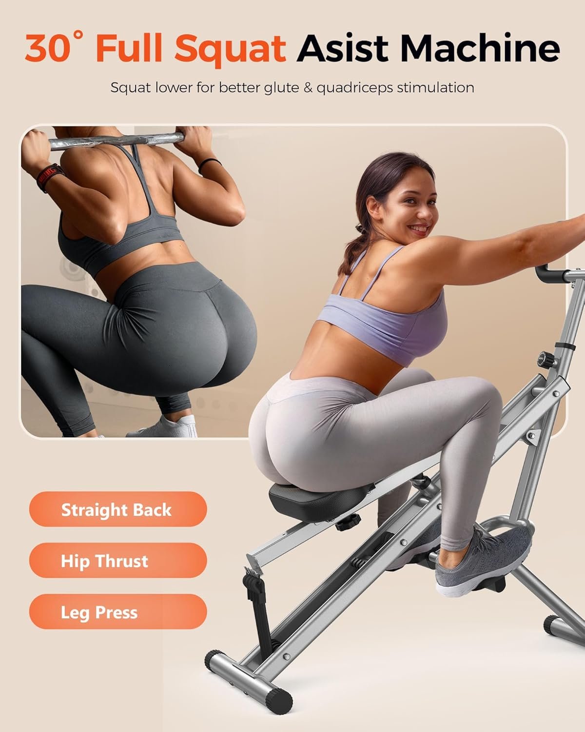 Sportsroyals Pink Squat Machine for Home,Rodeo Core Exercise Machine,330lbs Foldable,Adjustable 4 Resistance Bands,Ride & Rowing Machine for Botty Glutes Butt Thighs,Ab Back/Leg Press Hip Thrust… - Image 5
