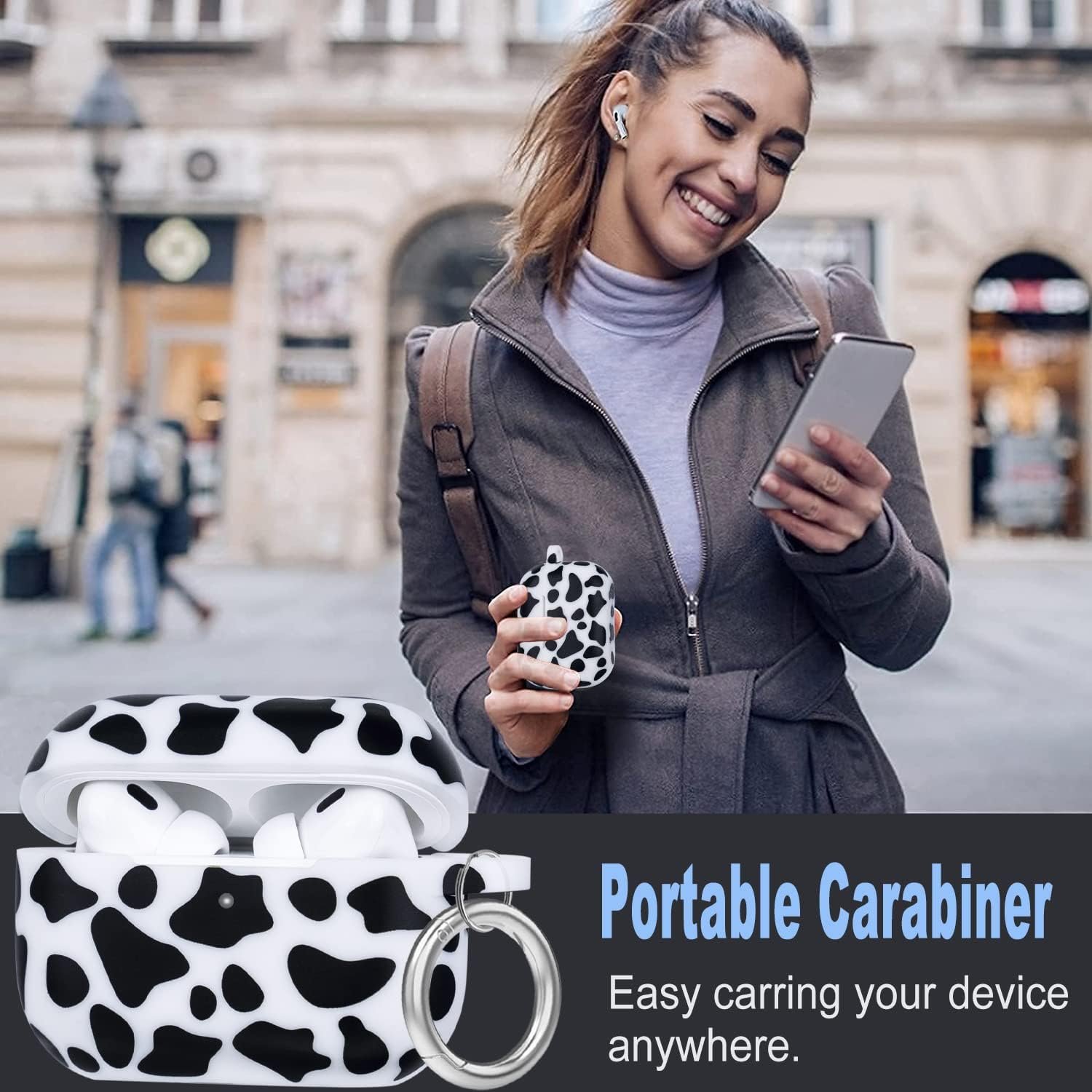 Cow Airpods Pro 2 Case Soft Silicone 2022 - YOMPLOW Case Cover Flexible Skin for Apple AirPod Pro 2nd Charging Case Cute Women Girls iPod Pro Case with Keychain - Black Cow - Image 7